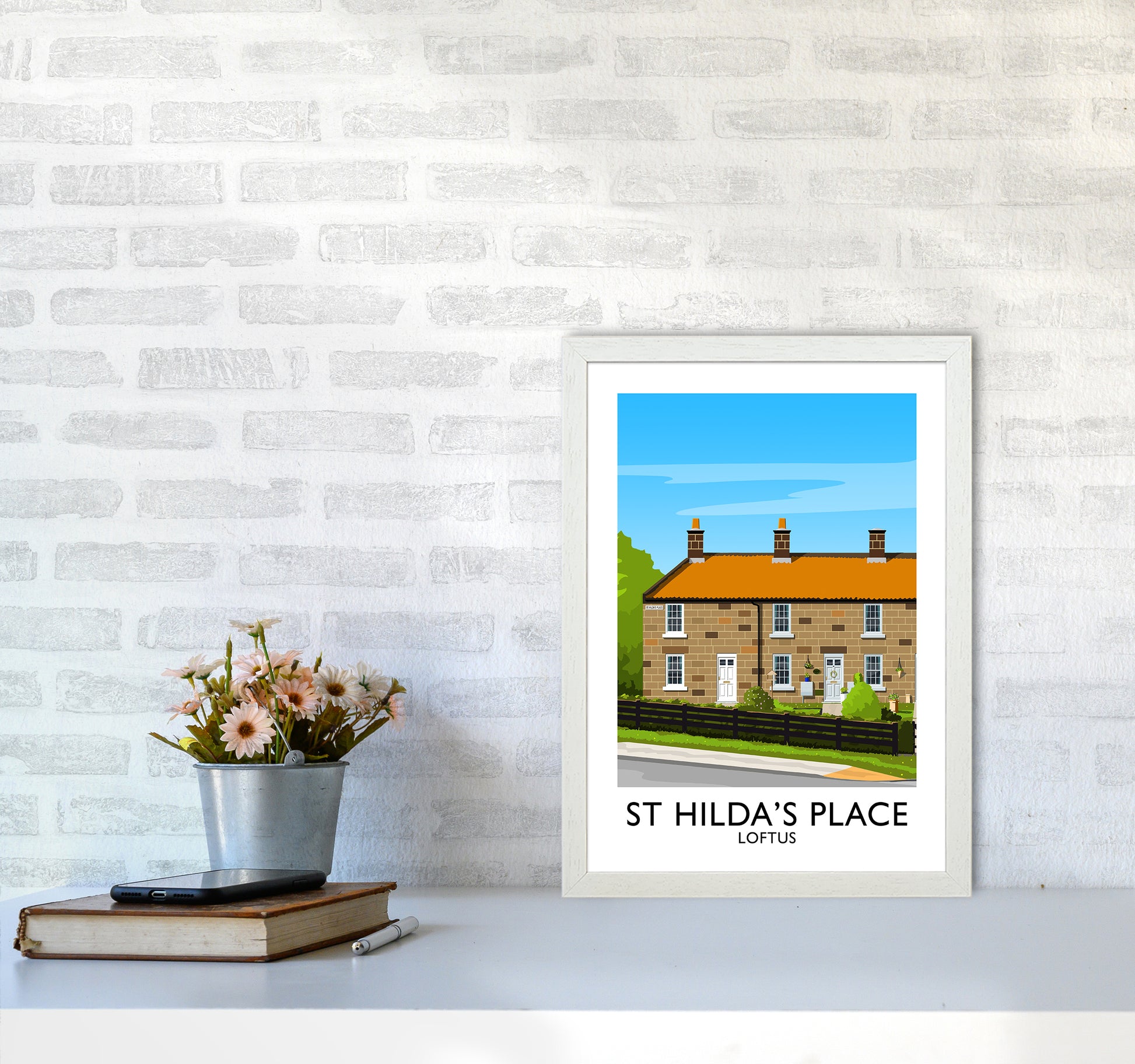 St Hilda's Place Portrait Art Print by Richard O'Neill A3 Oak Frame