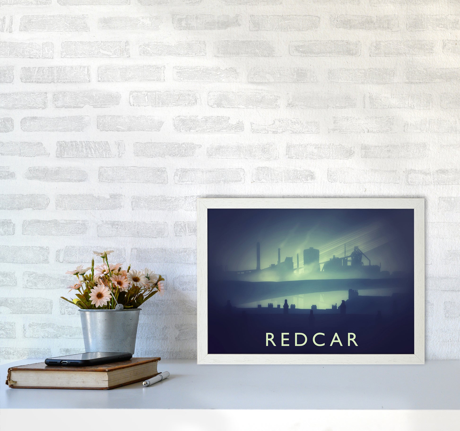 Redcar (night) Travel Art Print by Richard O'Neill A3 Oak Frame