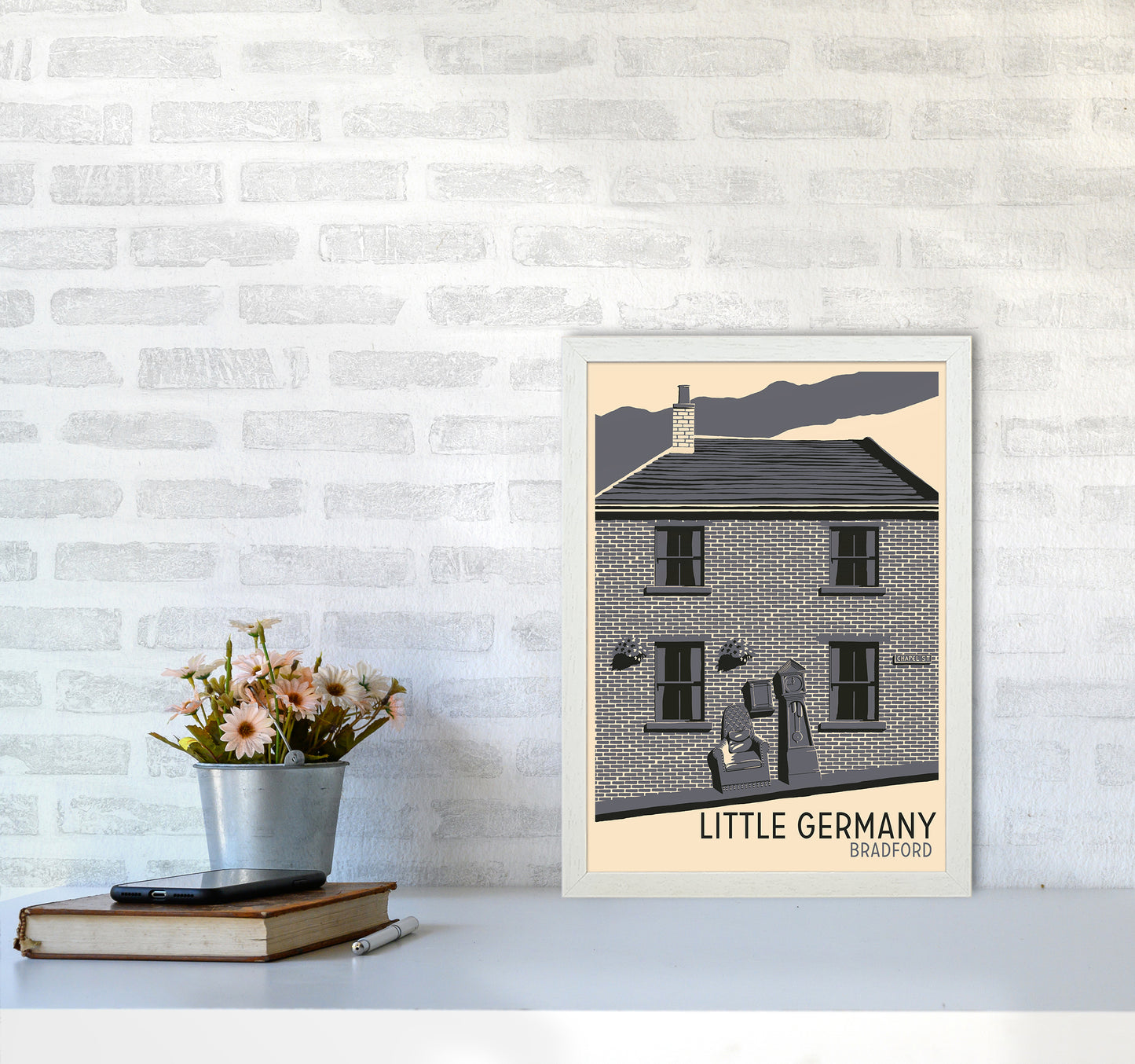 Little Germany, Bradford Travel Art Print by Richard O'Neill A3 Oak Frame