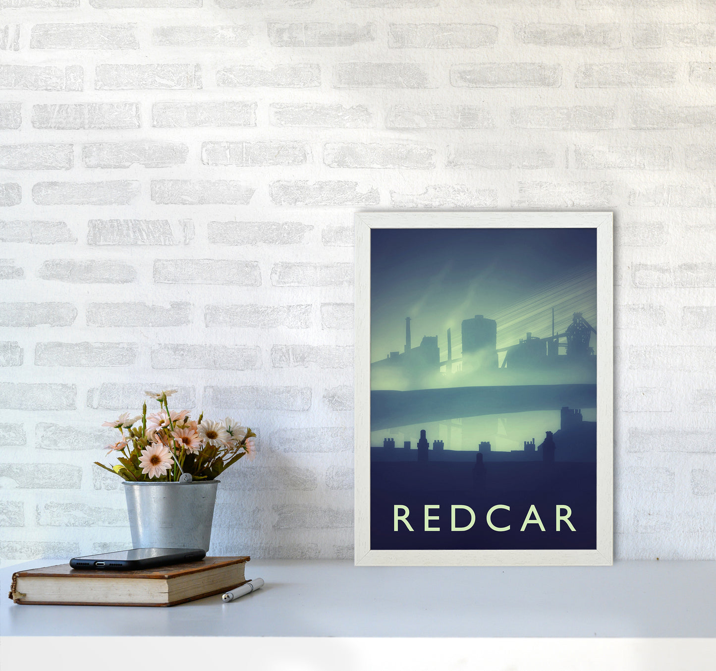 Redcar (night) portrait Travel Art Print by Richard O'Neill A3 Oak Frame