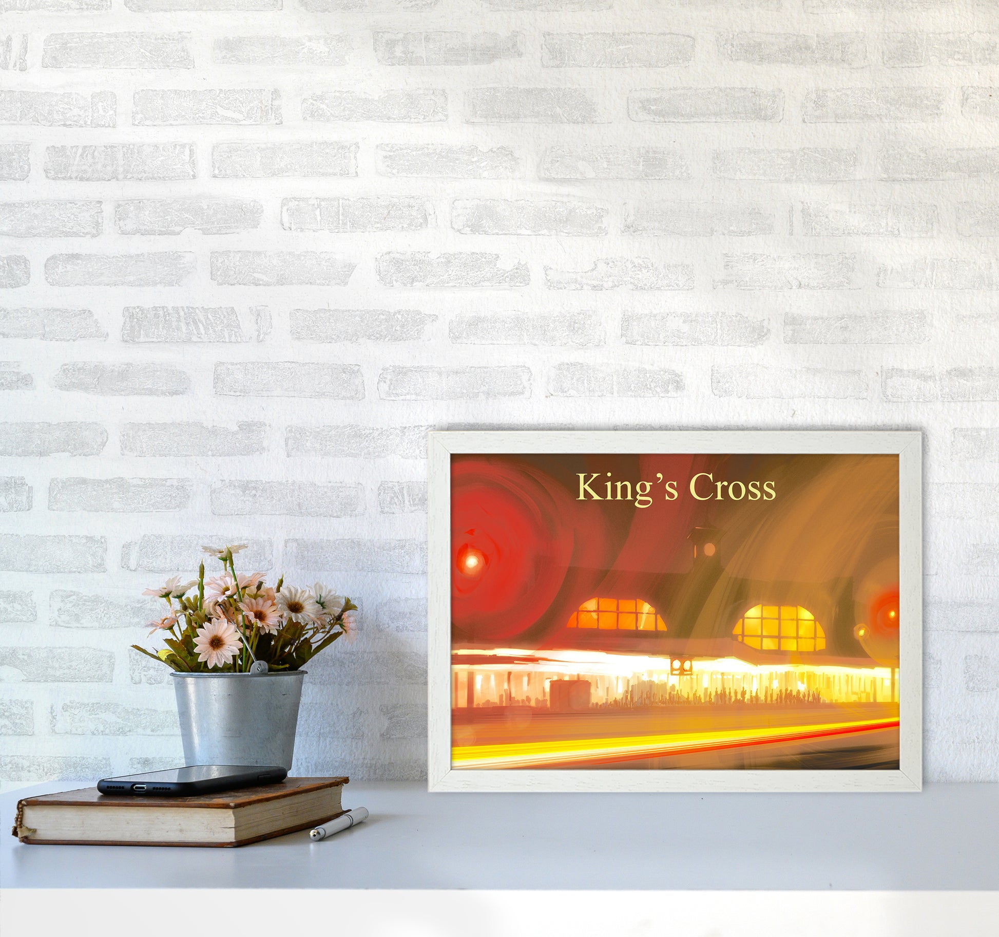 King's Cross Travel Art Print by Richard O'Neill A3 Oak Frame