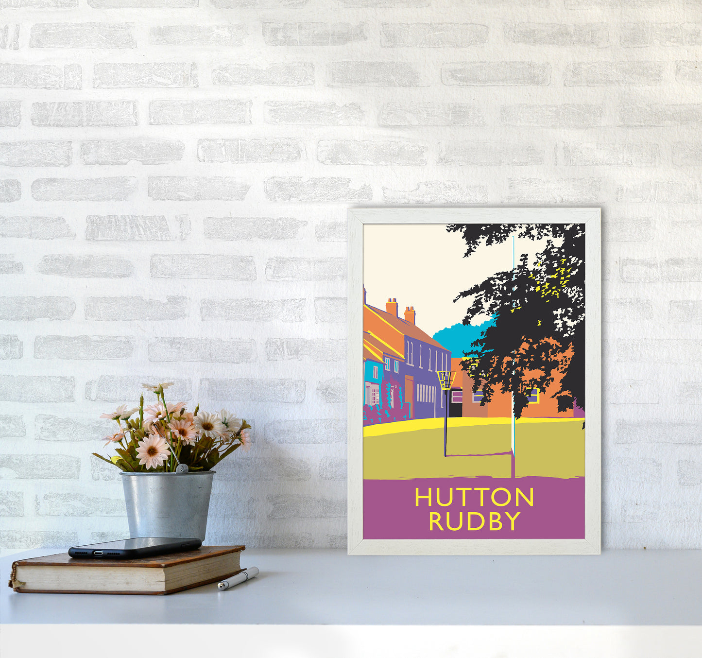 Hutton Rudby portrait Travel Art Print by Richard O'Neill A3 Oak Frame