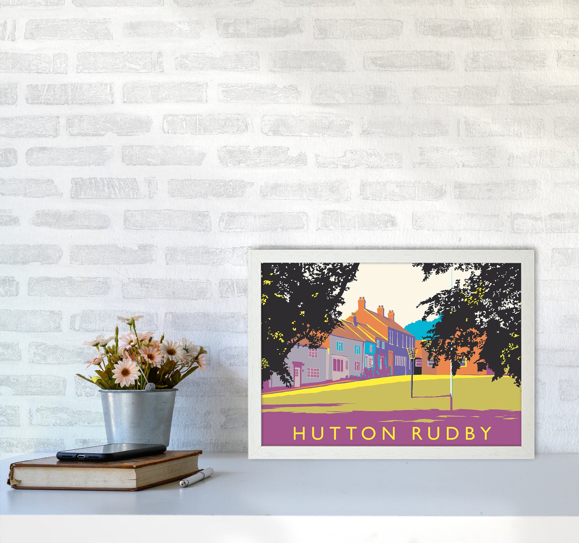 Hutton Rudby Travel Art Print by Richard O'Neill A3 Oak Frame