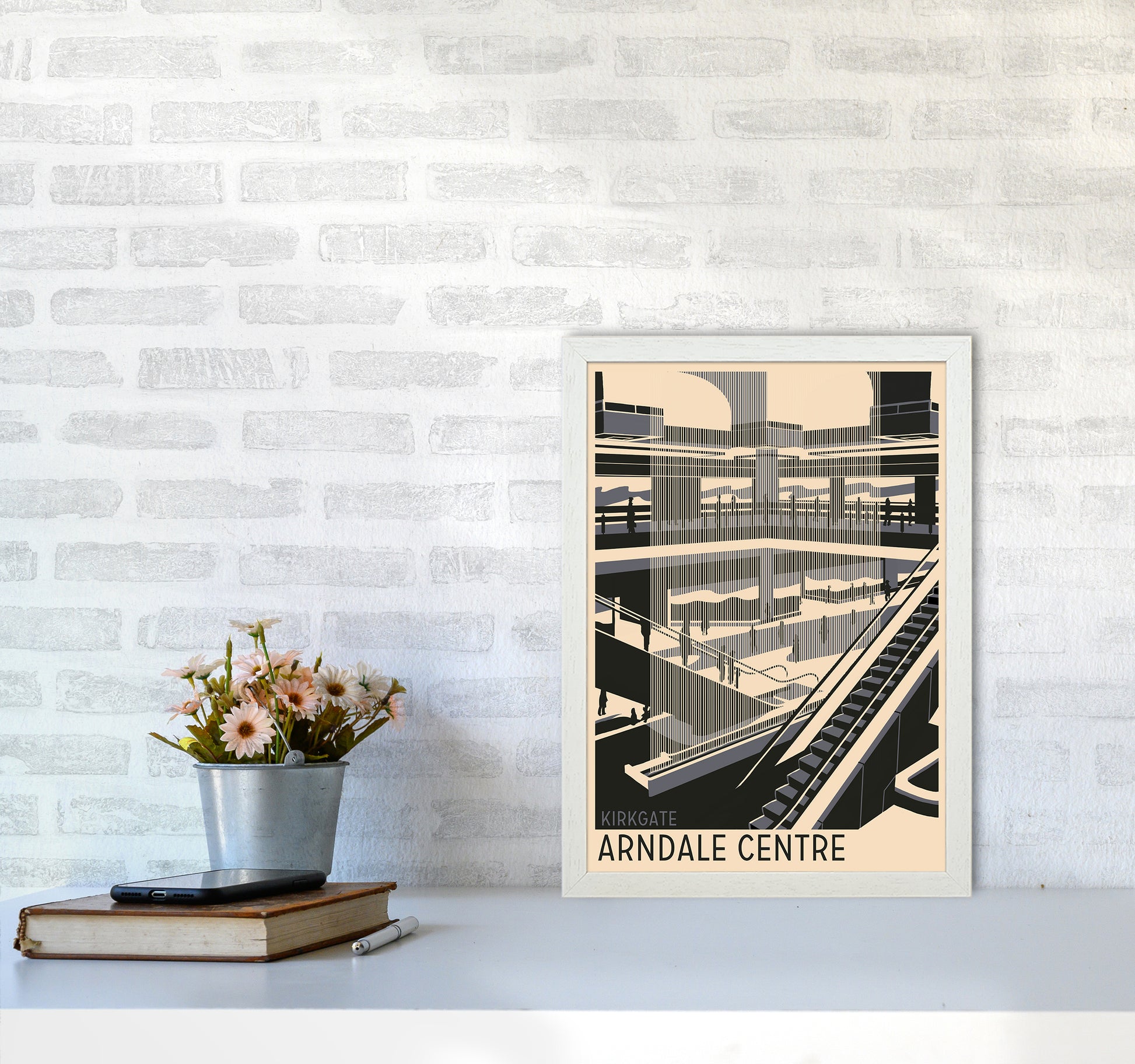 Kirkgate Arndale Centre Travel Art Print by Richard O'Neill A3 Oak Frame