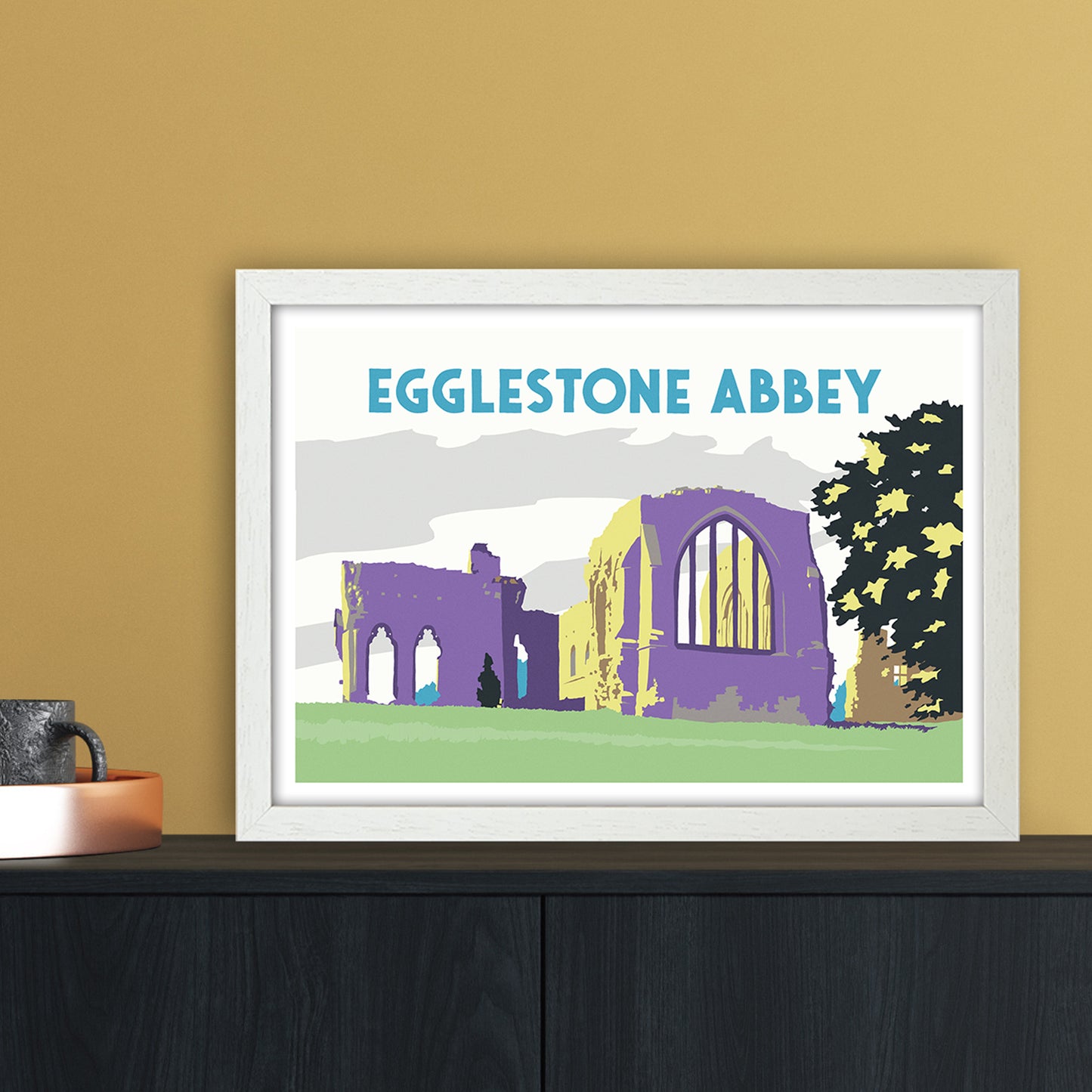 Egglestone Abbey Travel Art Print by Richard O'Neill A3 Oak Frame