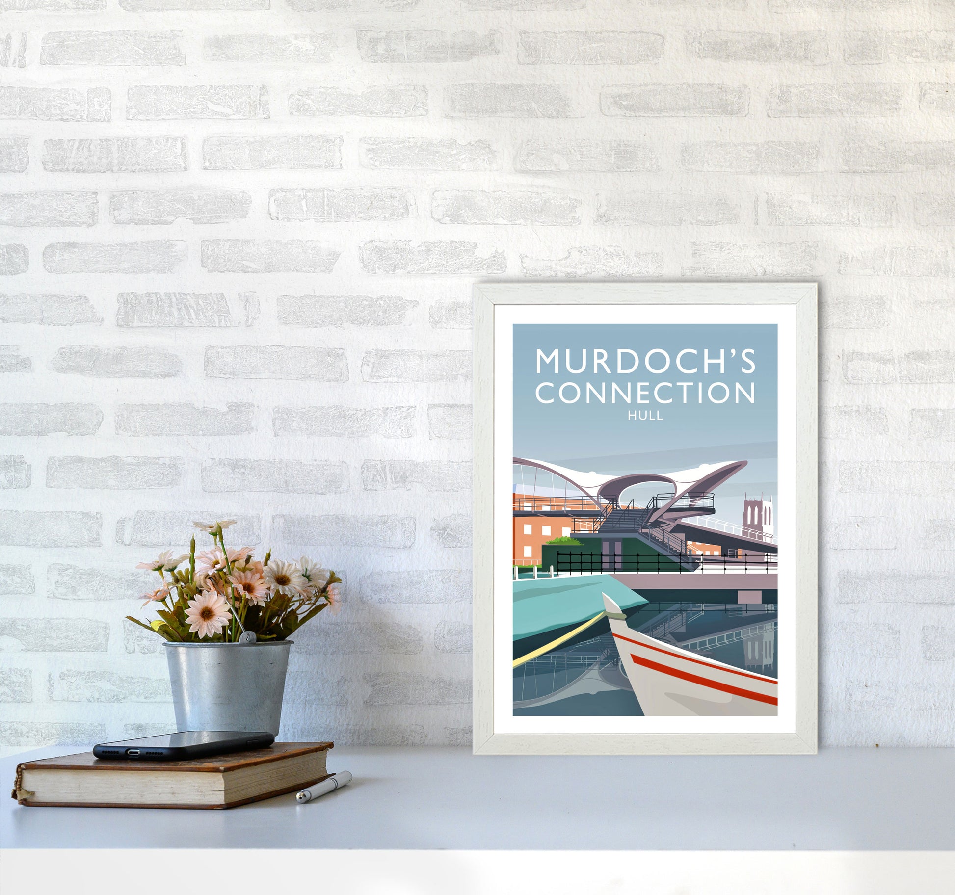 Murdoch's Connection portrait Travel Art Print by Richard O'Neill A3 Oak Frame