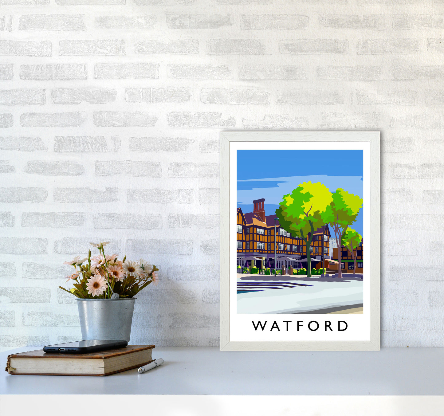 Watford 2 portrait Travel Art Print by Richard O'Neill A3 Oak Frame