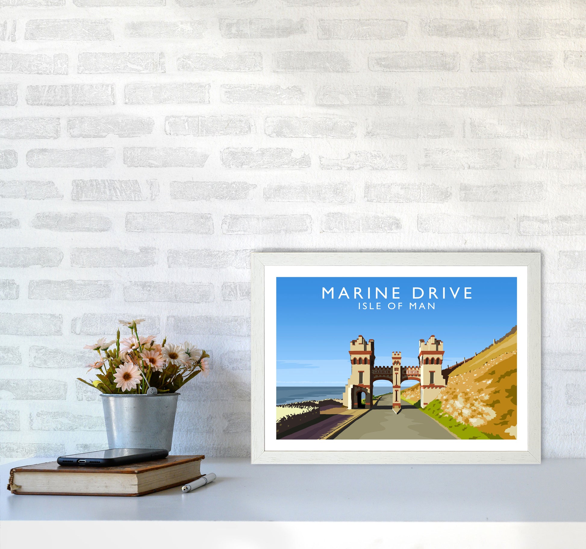 Marine Drive Travel Art Print by Richard O'Neill A3 Oak Frame