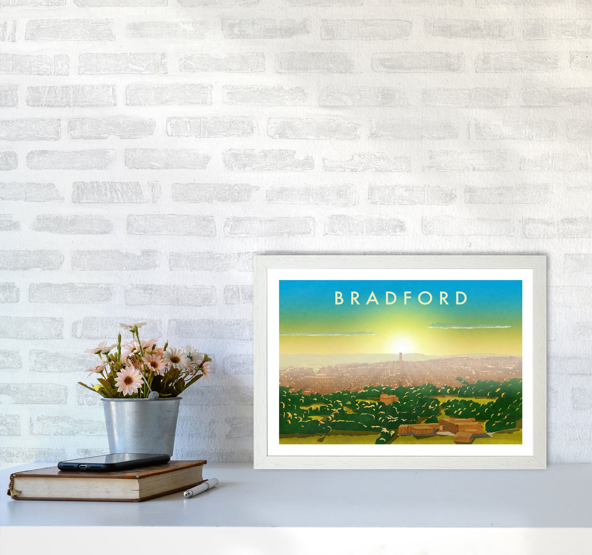 Bradford 2 Travel Art Print by Richard O'Neill A3 Oak Frame