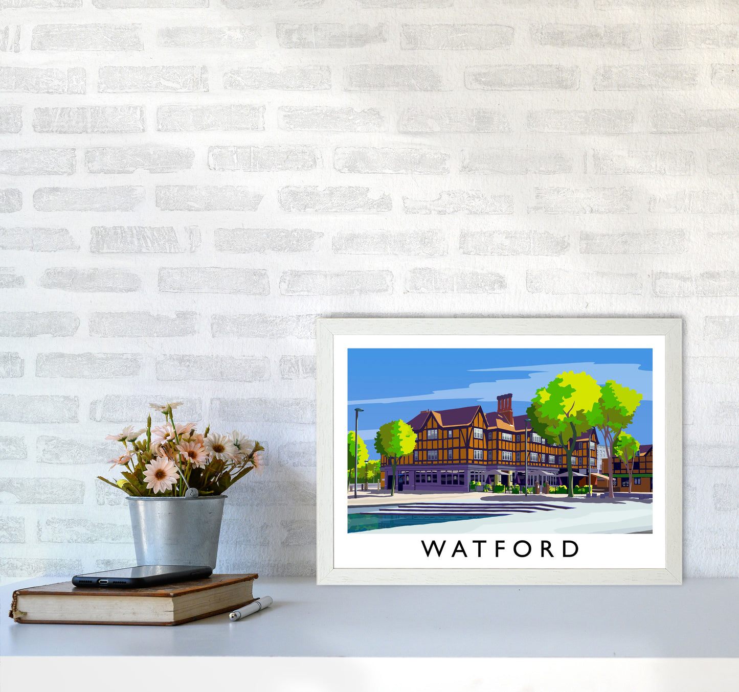 Watford 2 Travel Art Print by Richard O'Neill A3 Oak Frame