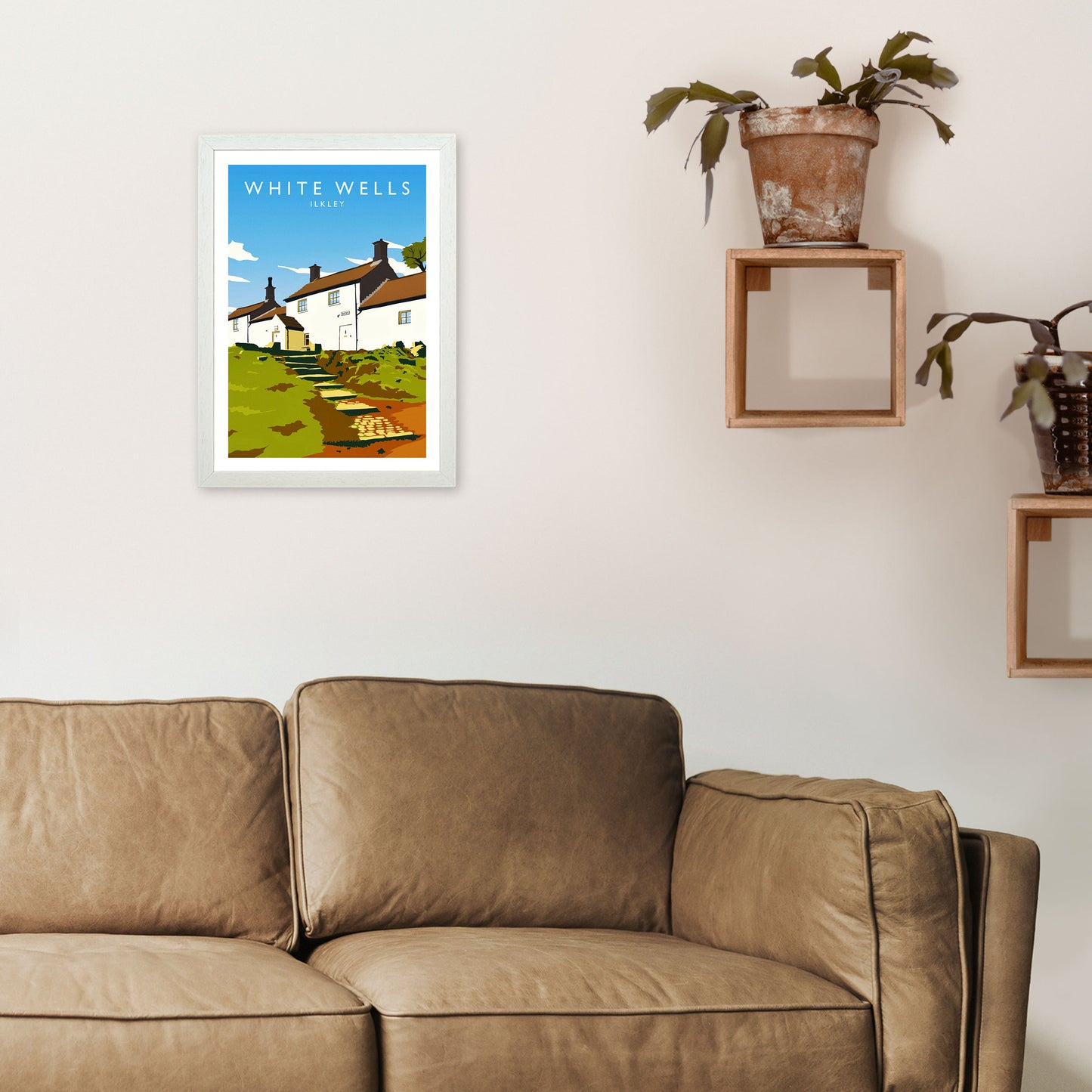 White Wells Portrait Travel Art Print by Richard O'Neill A3 Oak Frame