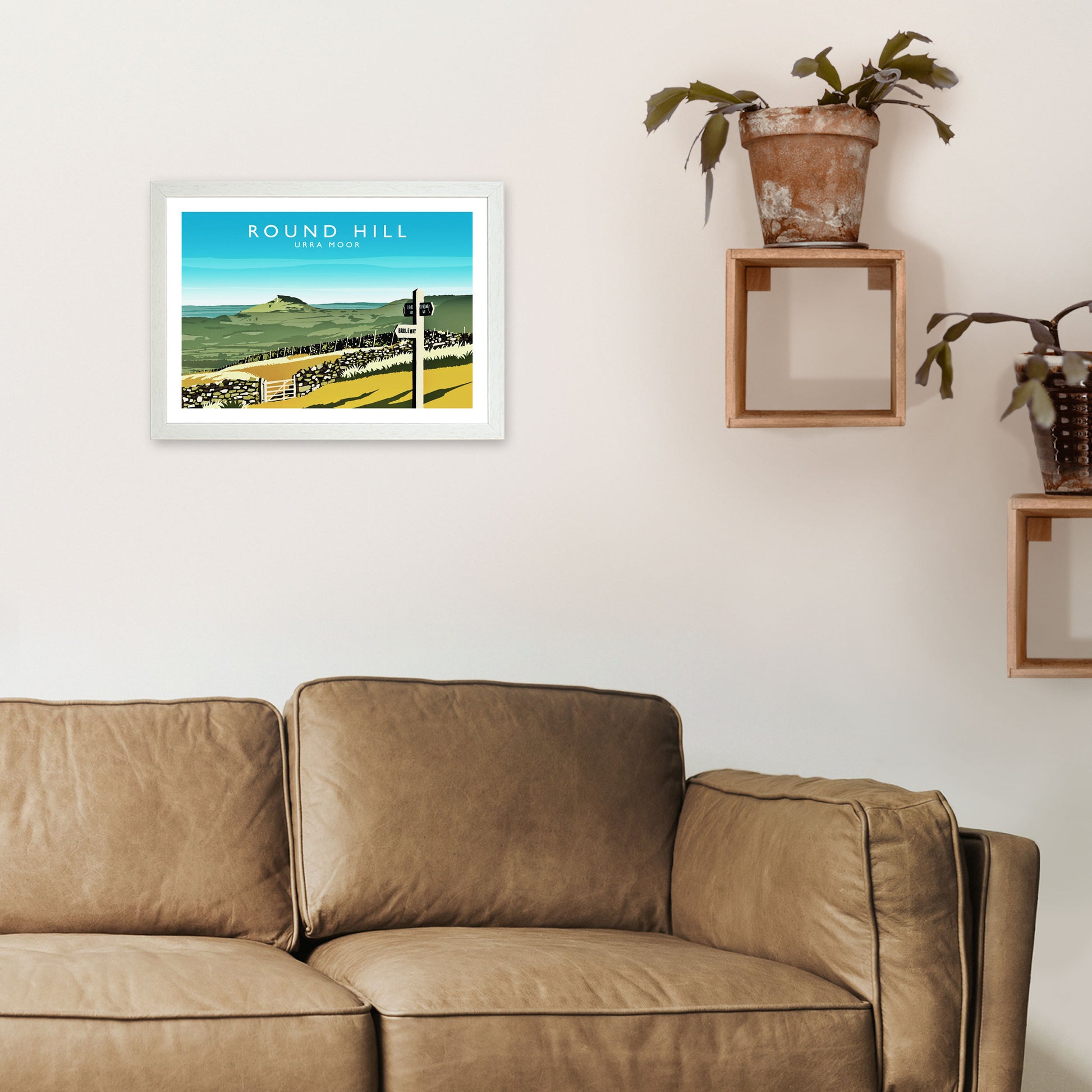 Round Hill Travel Art Print by Richard O'Neill A3 Oak Frame