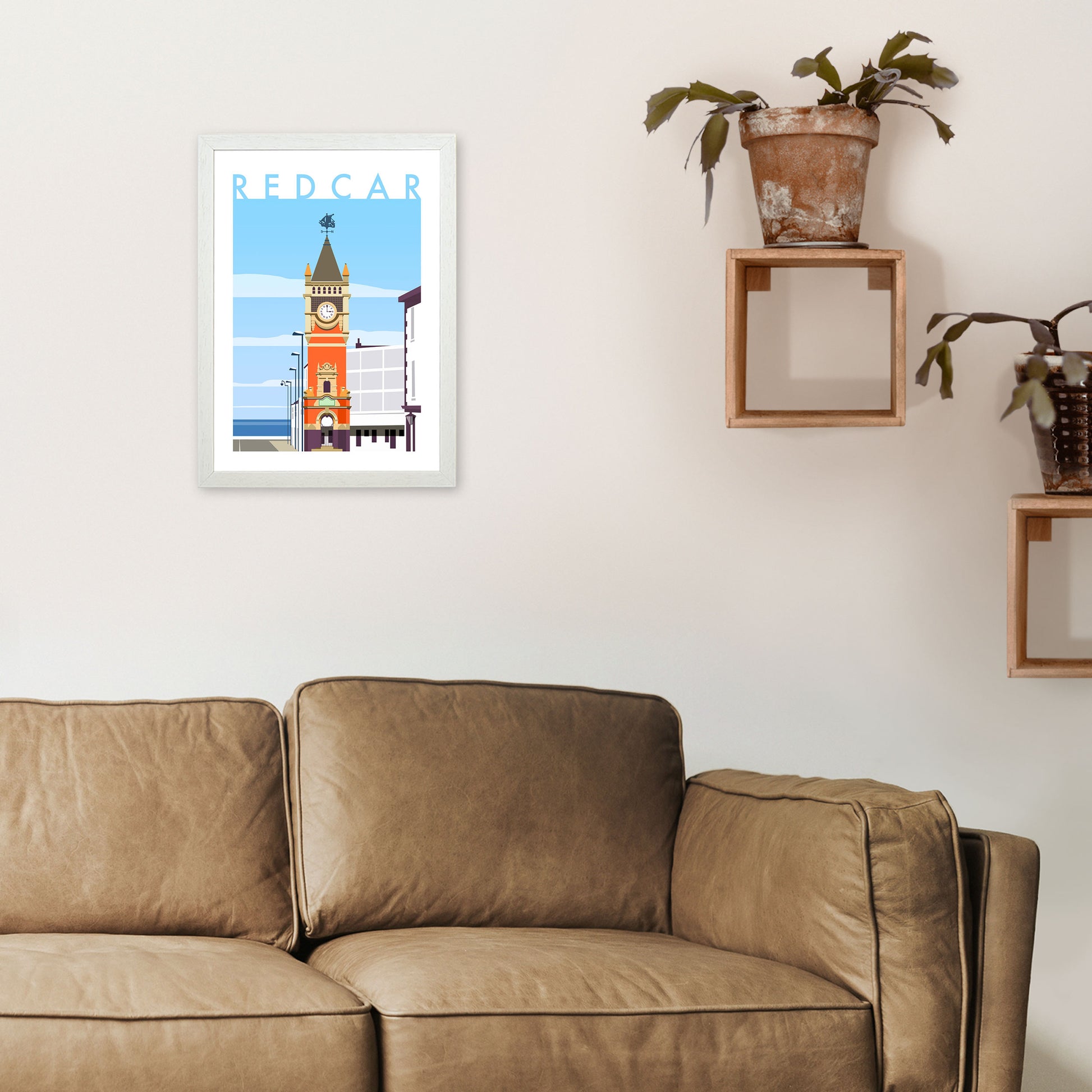 Redcar 3 Travel Art Print by Richard O'Neill A3 Oak Frame