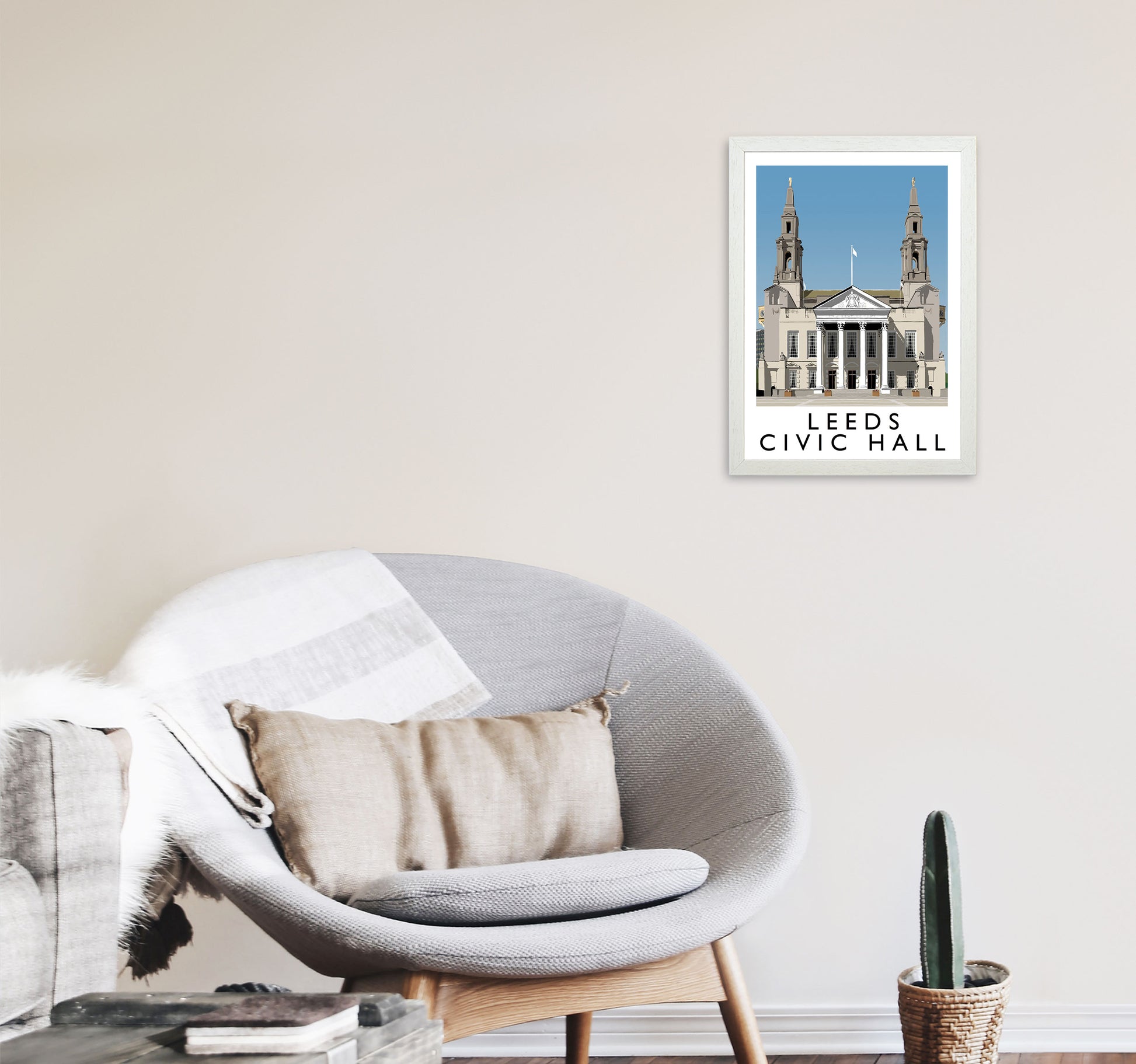 Leeds Civic Hall by Richard O'Neill Yorkshire Art Print, Vintage Travel Poster A3 Oak Frame