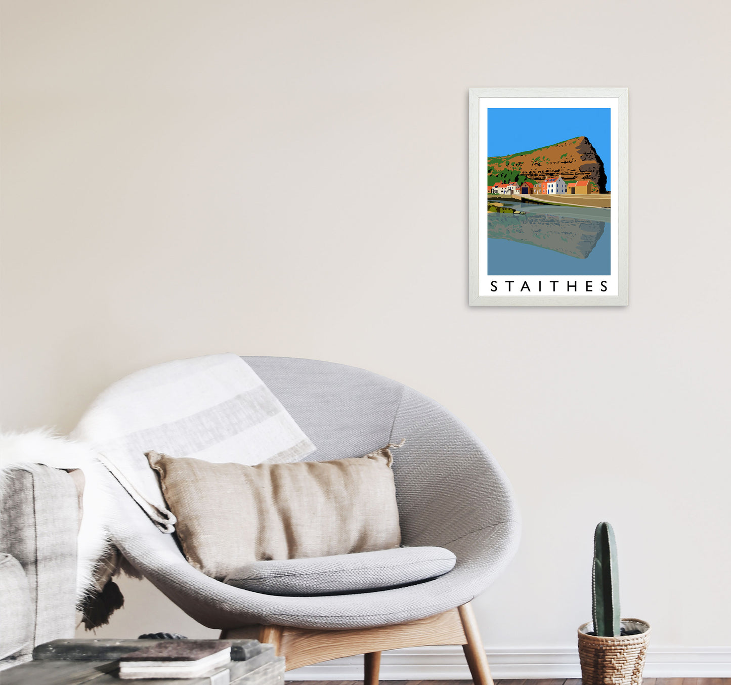 Staithes Art Print by Richard O'Neill A3 Oak Frame