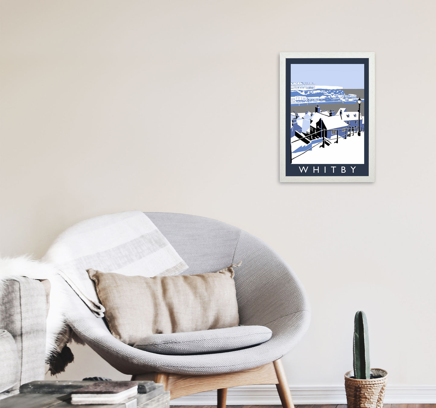 Whitby In Snow Framed Digital Art Print by Richard O'Neill A3 Oak Frame