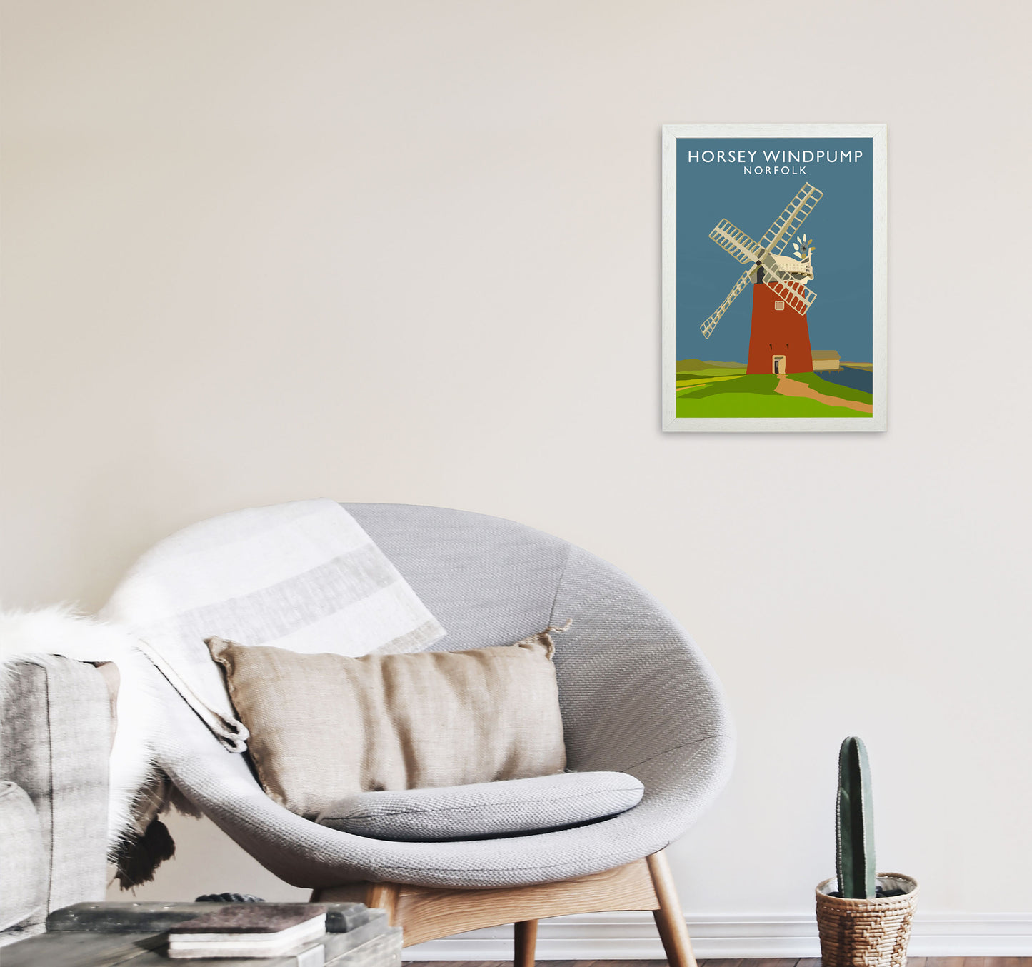 Horsey Windpump Norfolk Art Print by Richard O'Neill A3 Oak Frame