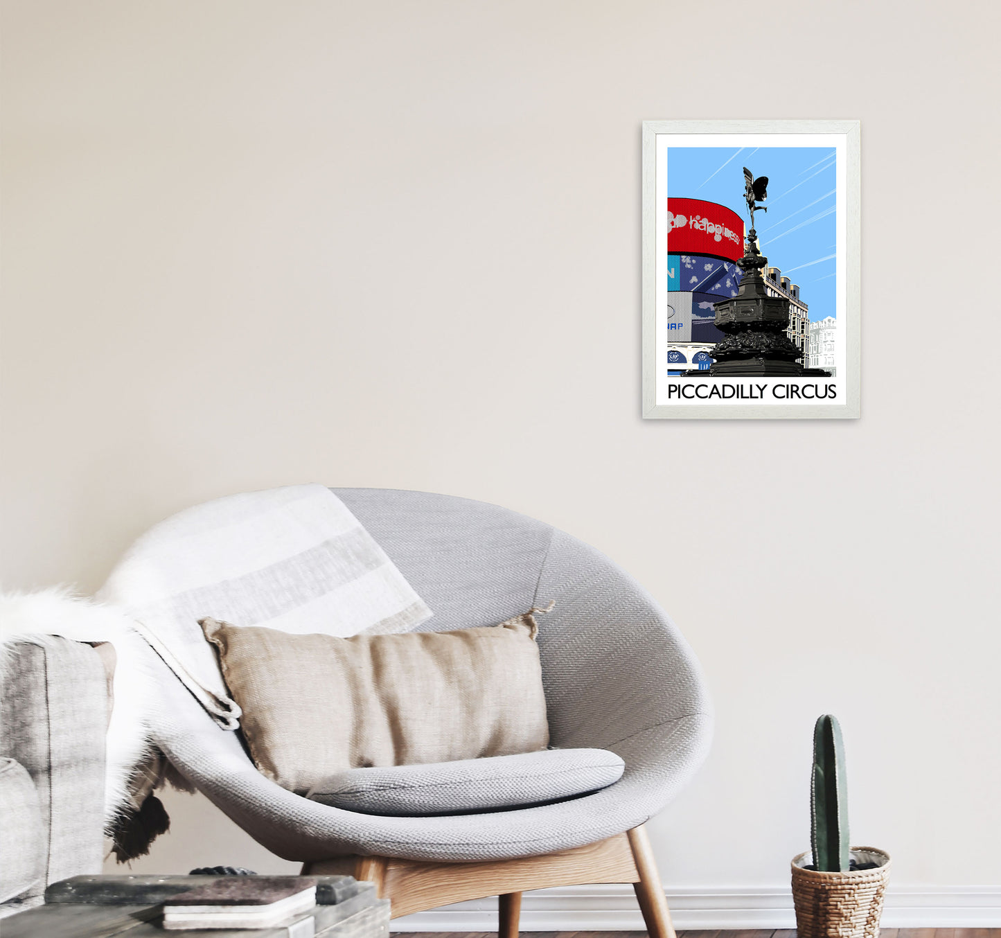 Piccadilly Circus London Portrait Art Print by Richard O'Neill A3 Oak Frame