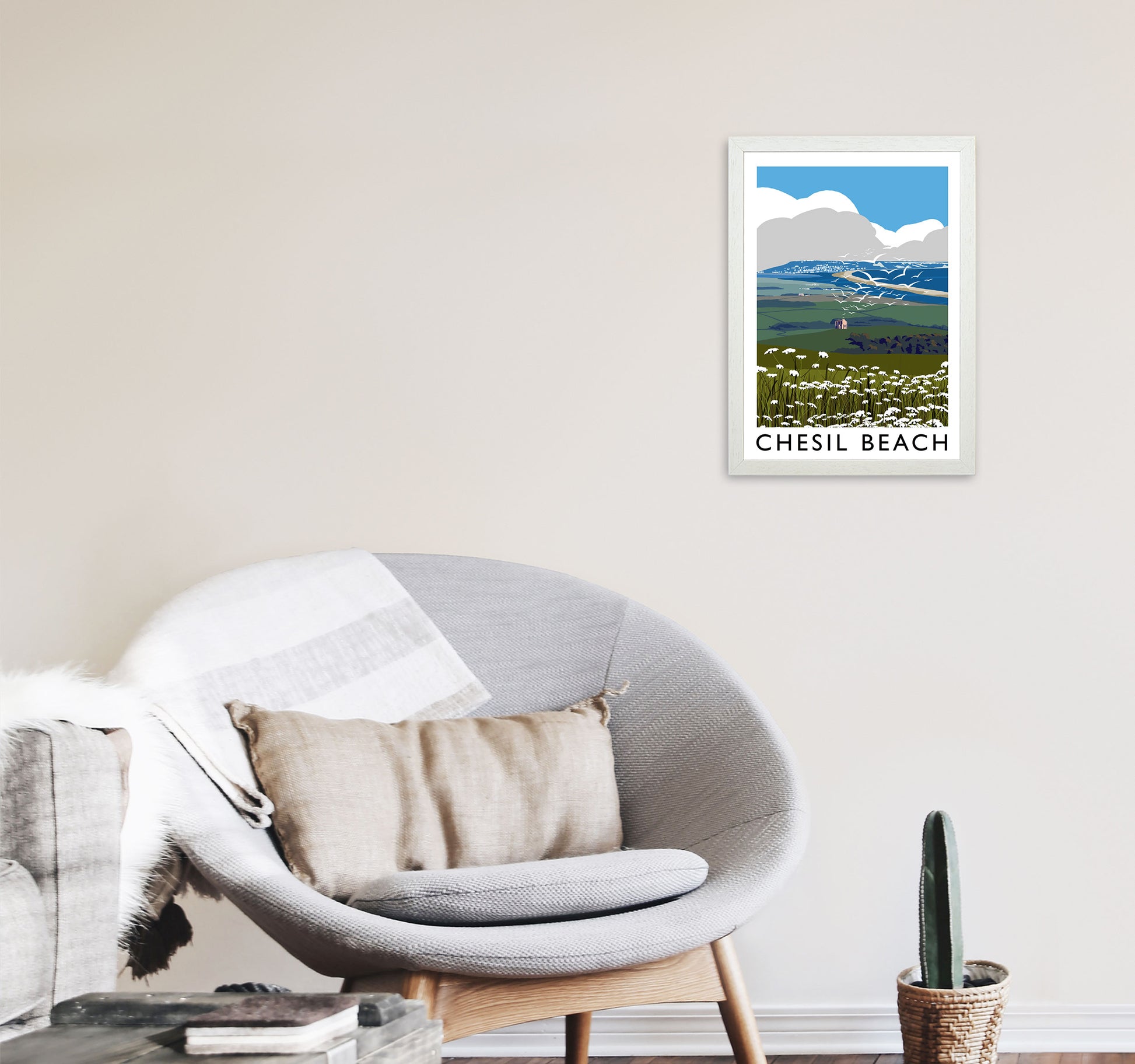 Chesil Beach by Richard O'Neill A3 Oak Frame