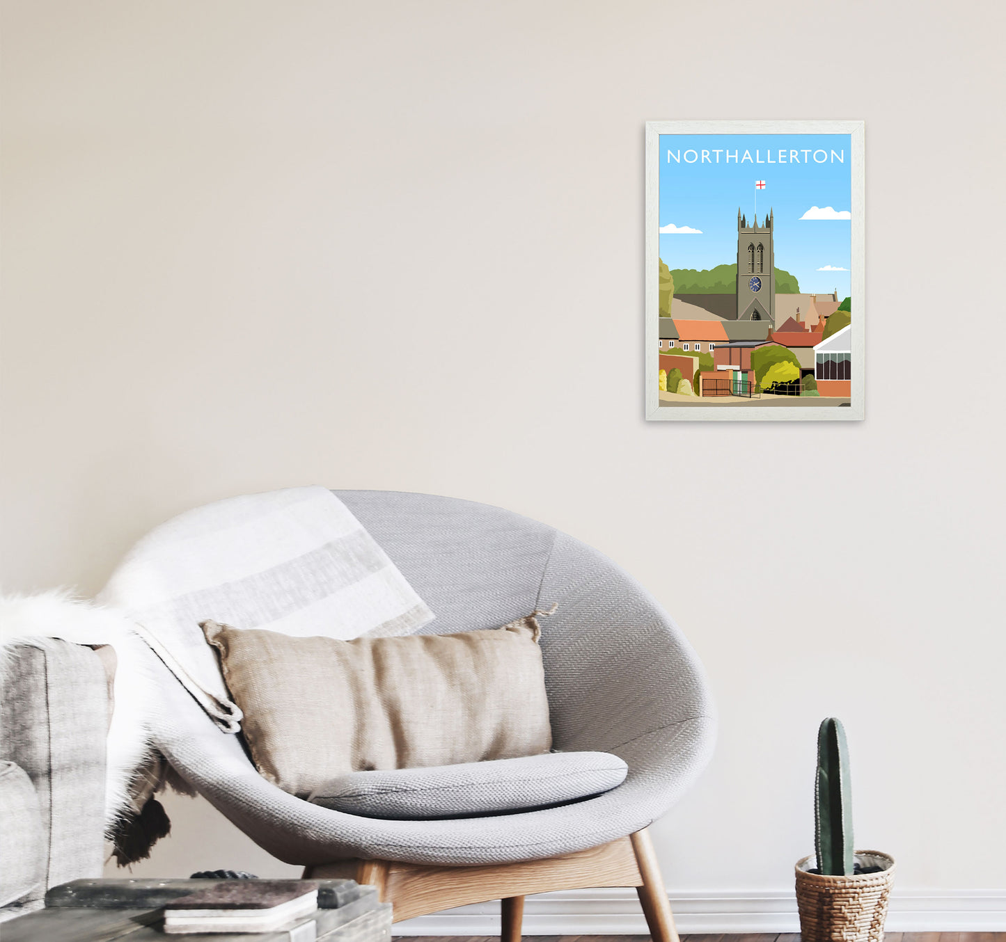 Northallerton (Portrait) by Richard O'Neill Yorkshire Art Print, Travel Poster A3 Oak Frame