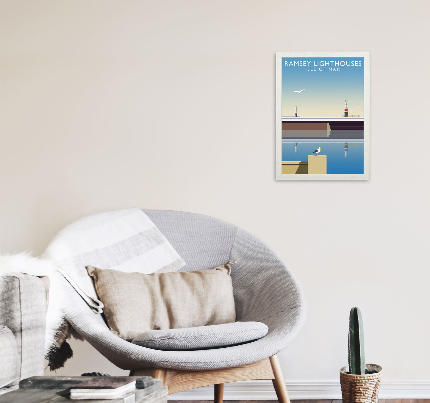 Ramsey Lighthouses (Portrait) by Richard O'Neill A3 Oak Frame