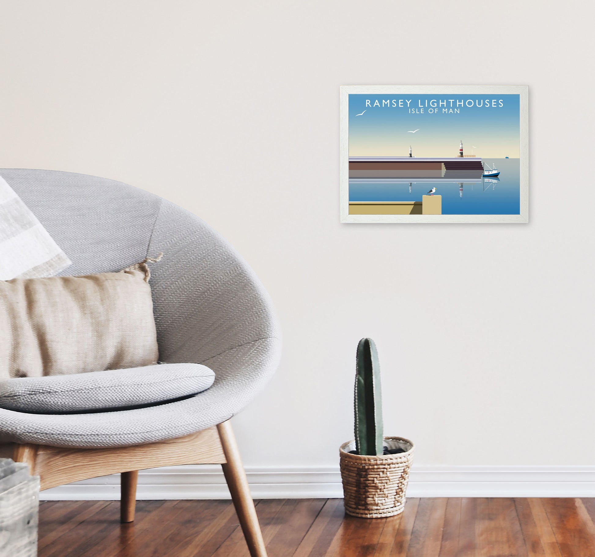 Ramsey Lighthouses Isle of Man Art Print by Richard O'Neill A3 Oak Frame