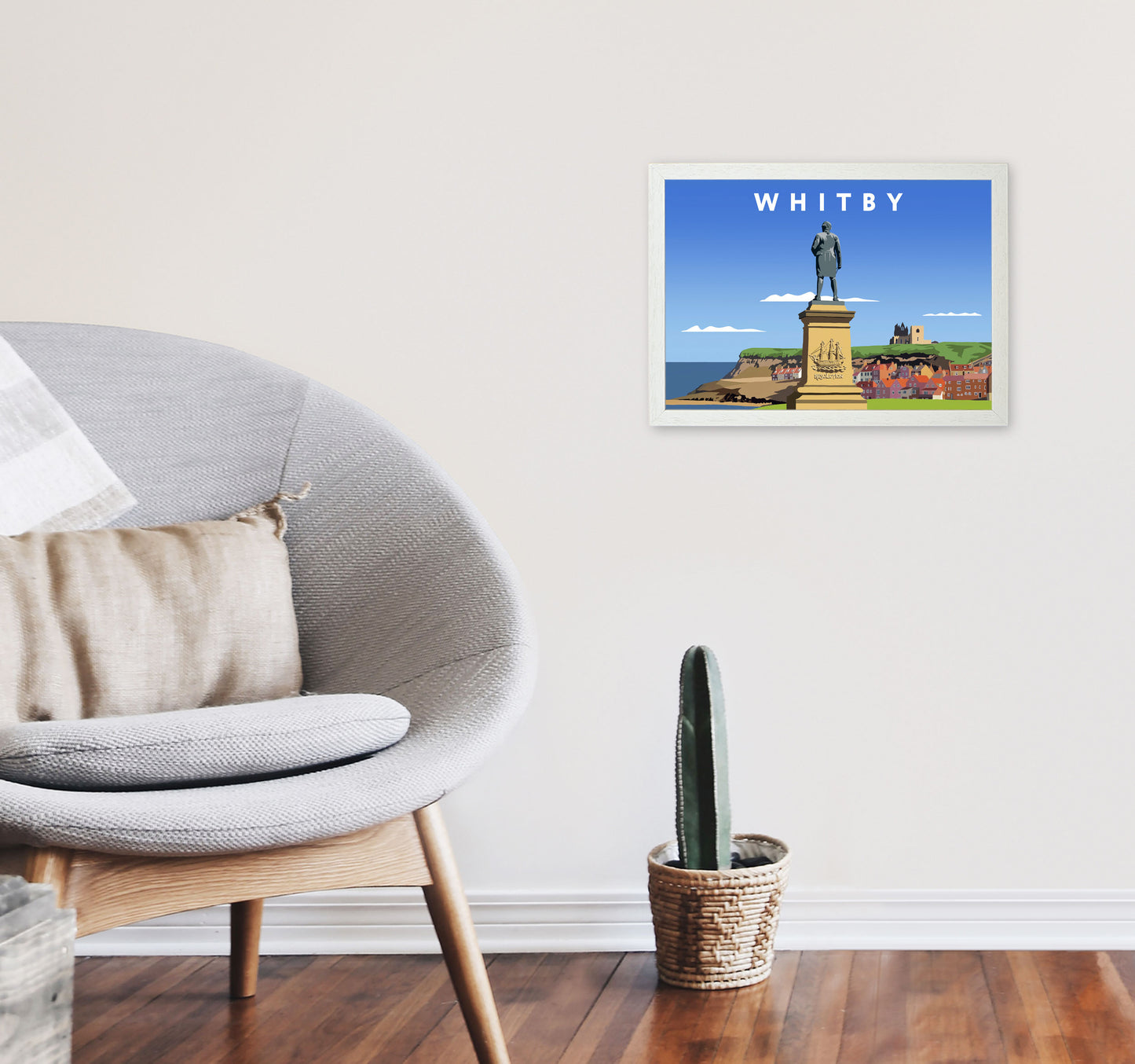 Whitby (Landscape) by Richard O'Neill Yorkshire Art Print, Vintage Travel Poster A3 Oak Frame