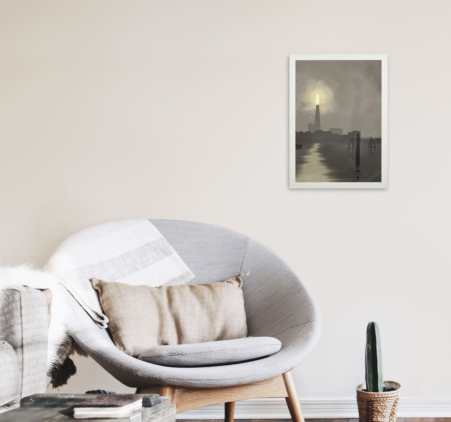 Shard In Fog Portrait Travel Art Print by Richard O'Neill, Framed Wall Art A3 Oak Frame