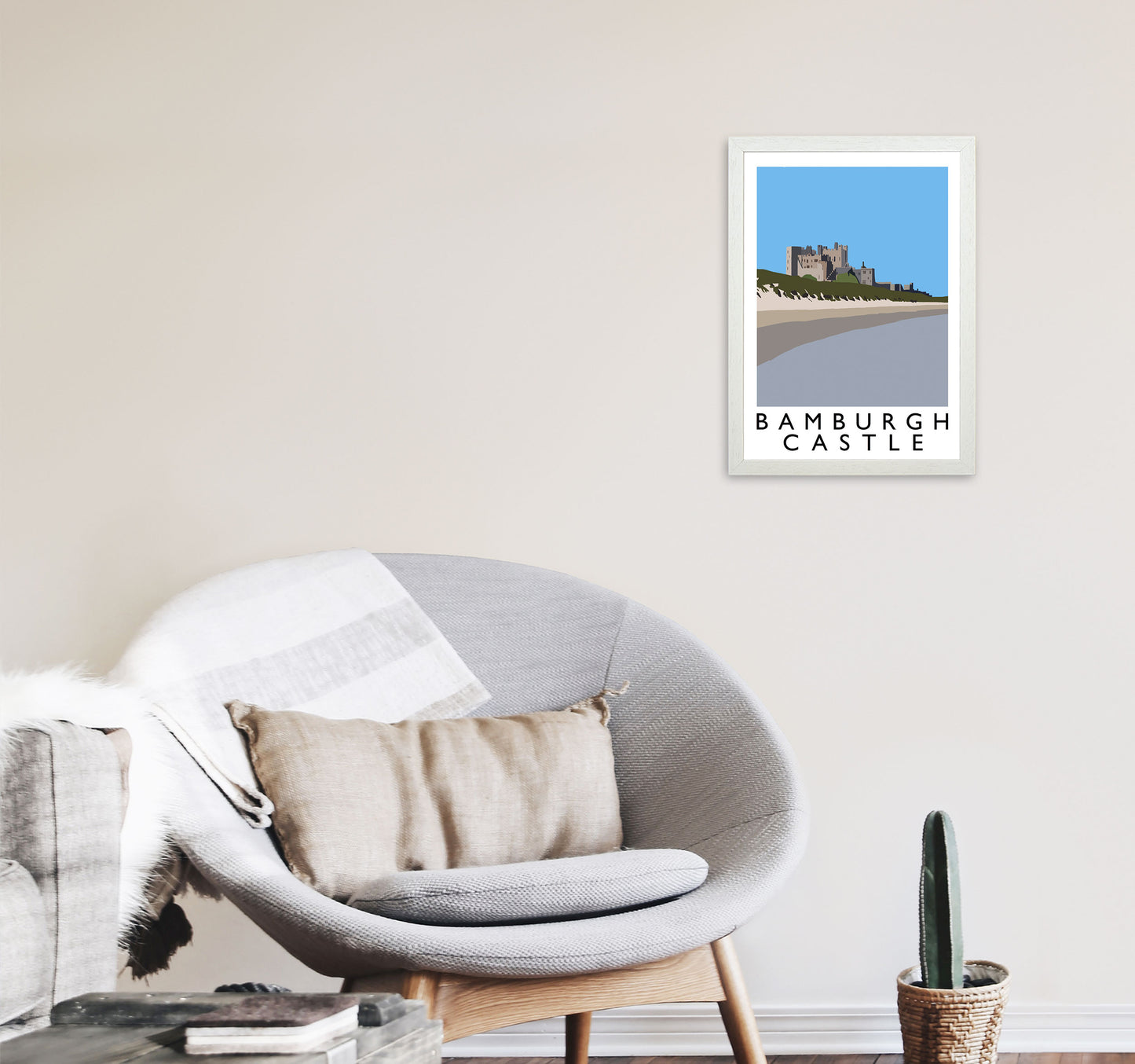 Bamburgh Castle Portrait by Richard O'Neill A3 Oak Frame