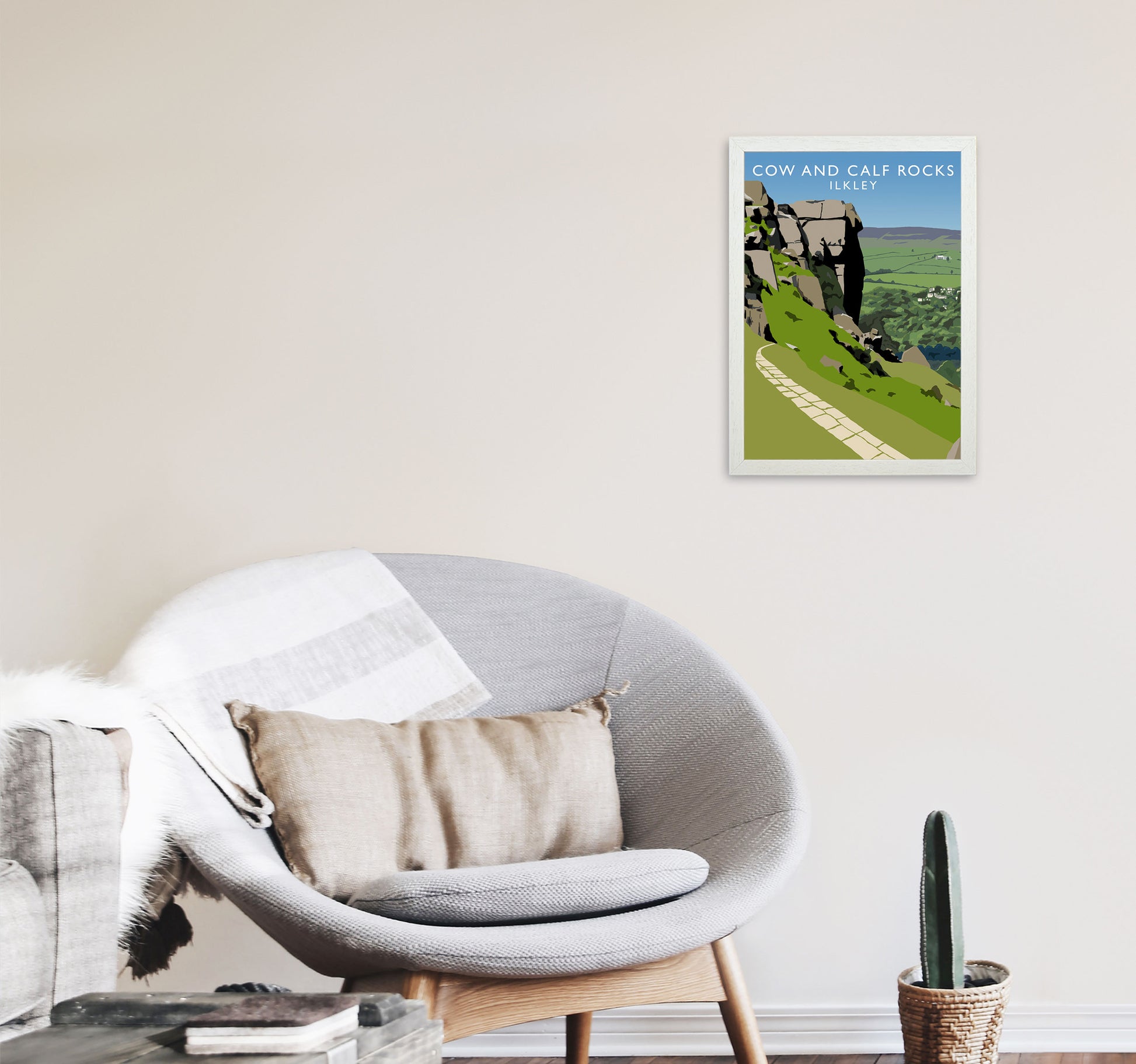 Cow And Calf Rocks Portrait by Richard O'Neill A3 Oak Frame