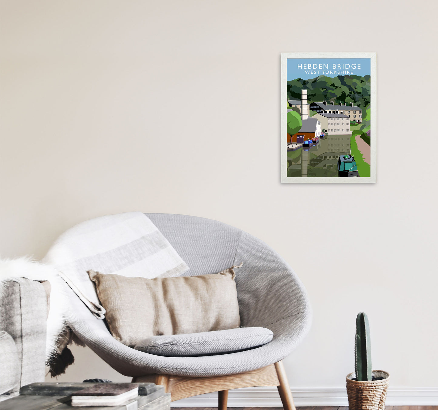 Hebden Bridge West Yorkshire Portrait Travel Art Print by Richard O'Neill A3 Oak Frame