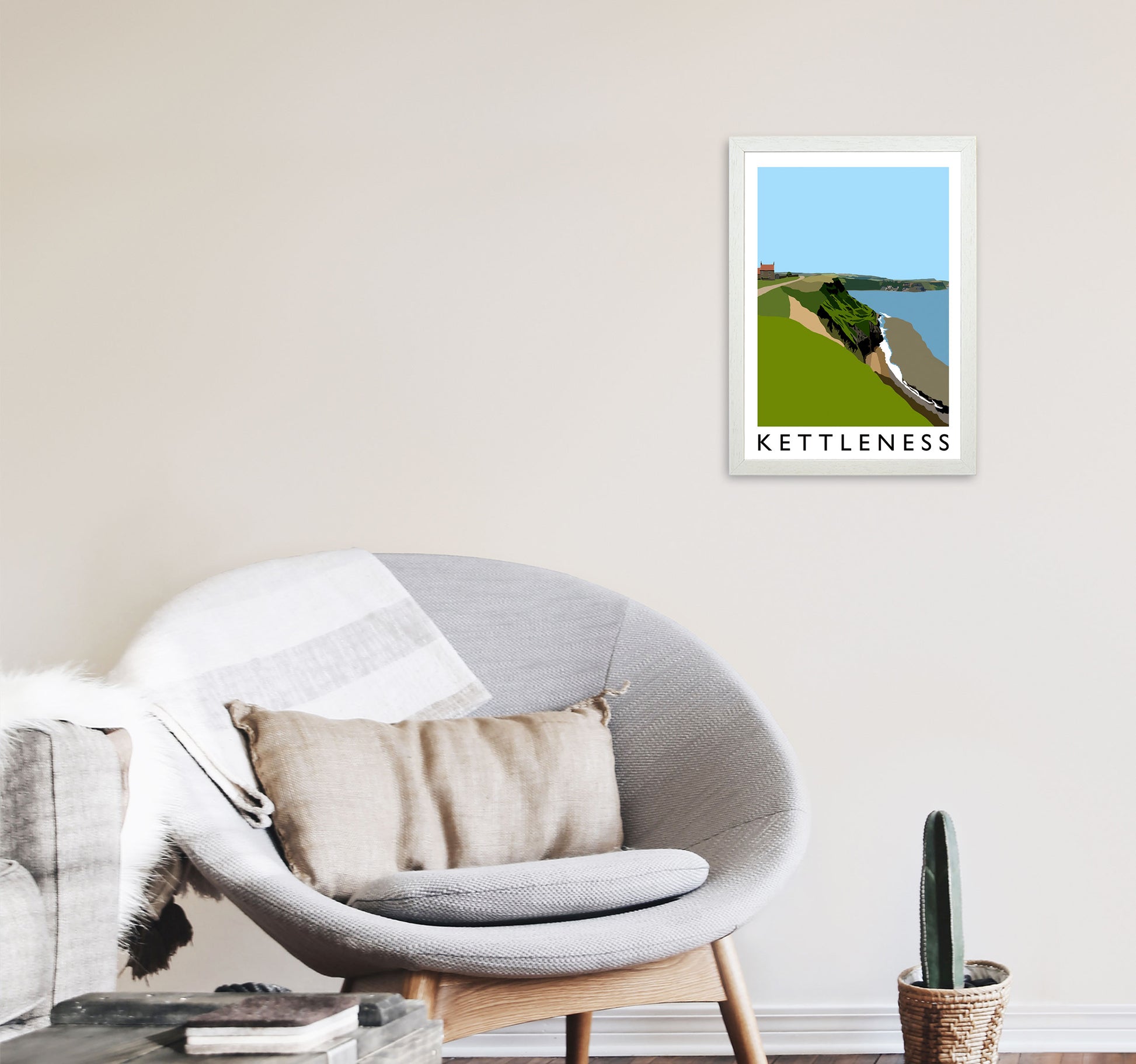 Kettleness Travel Art Print by Richard O'Neill, Framed Wall Art A3 Oak Frame