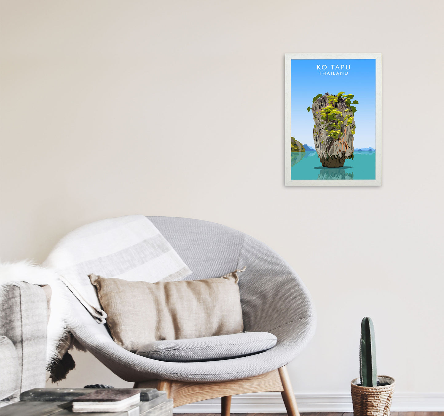 Ko Tapu Thailand  Portrait Travel Art Print by Richard O'Neill, Framed Wall Art A3 Oak Frame