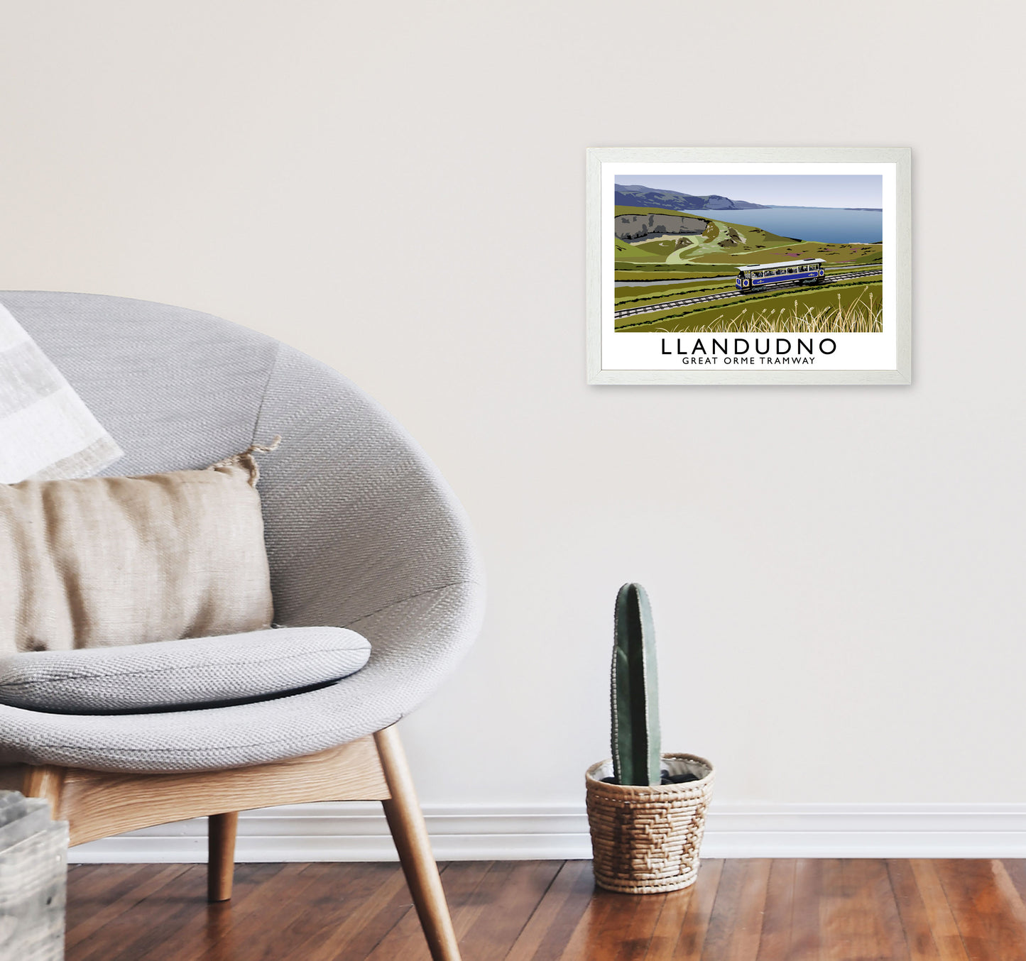 Llandudno Great Orme Tramway Digital Art Print by Richard O'Neill A3 Oak Frame