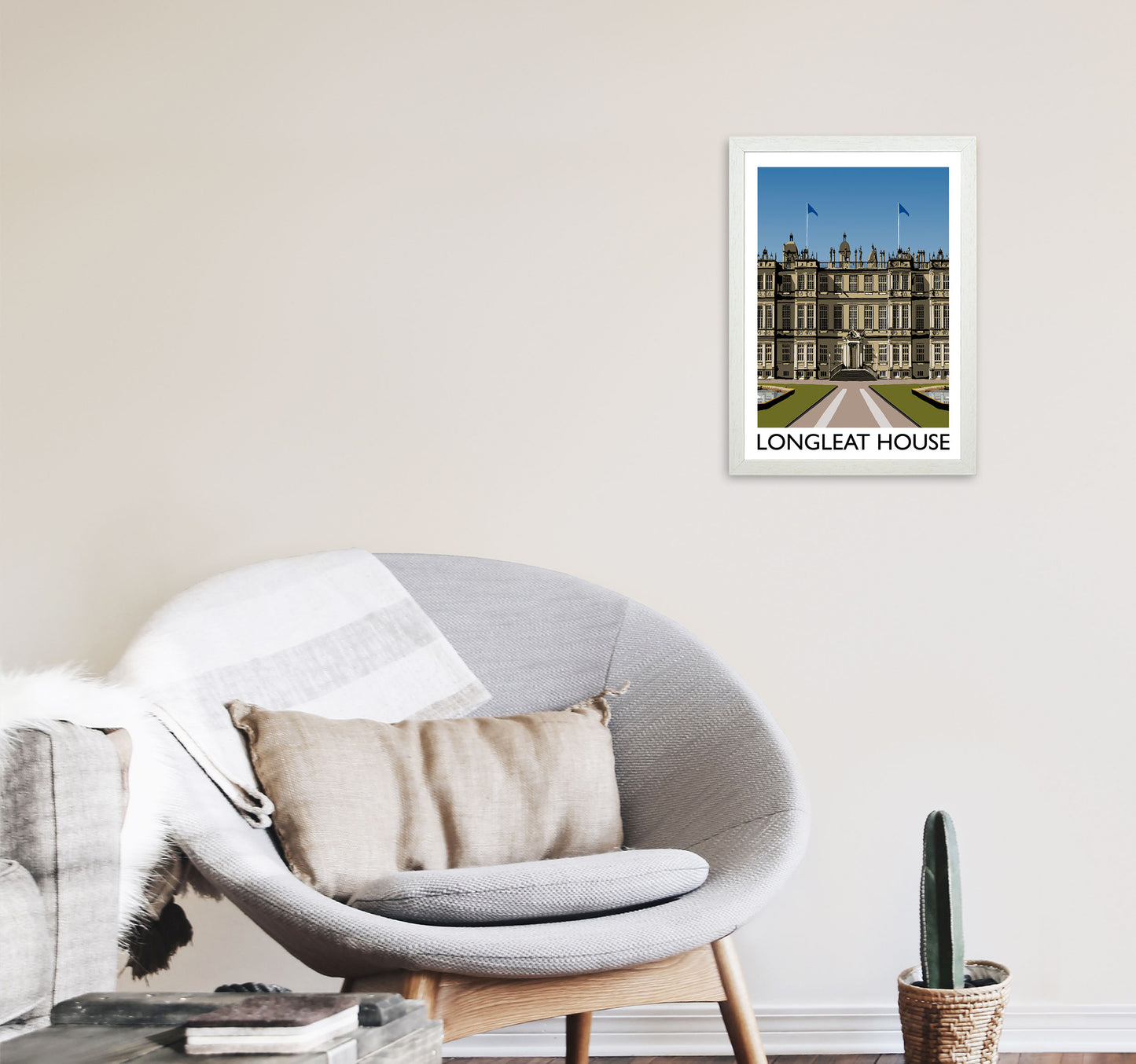 Longleat House Travel Art Print by Richard O'Neill, Framed Wall Art A3 Oak Frame