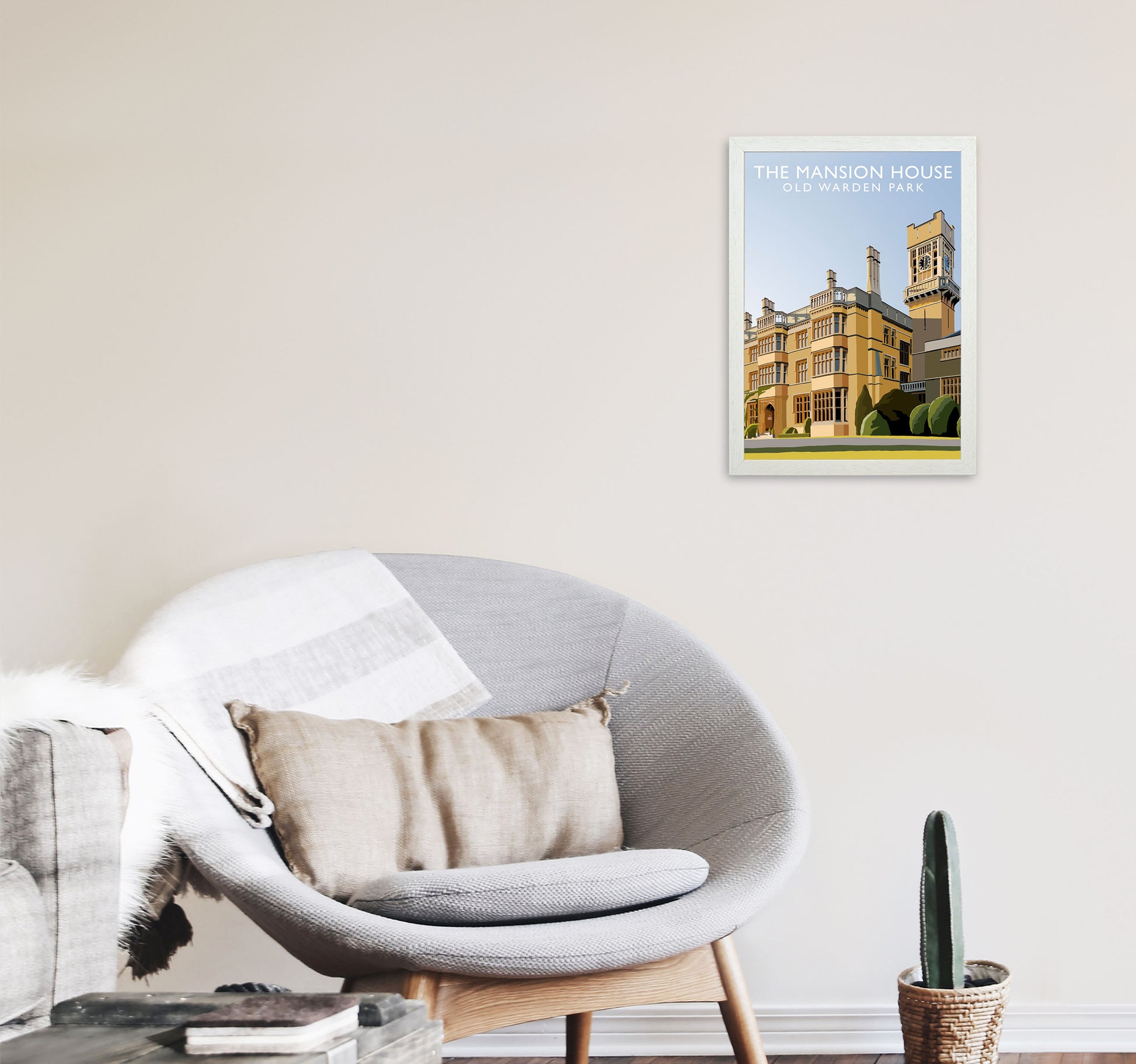 The Mansion House  Portrait Old Warden Park Travel Art Print by Richard O'Neill A3 Oak Frame