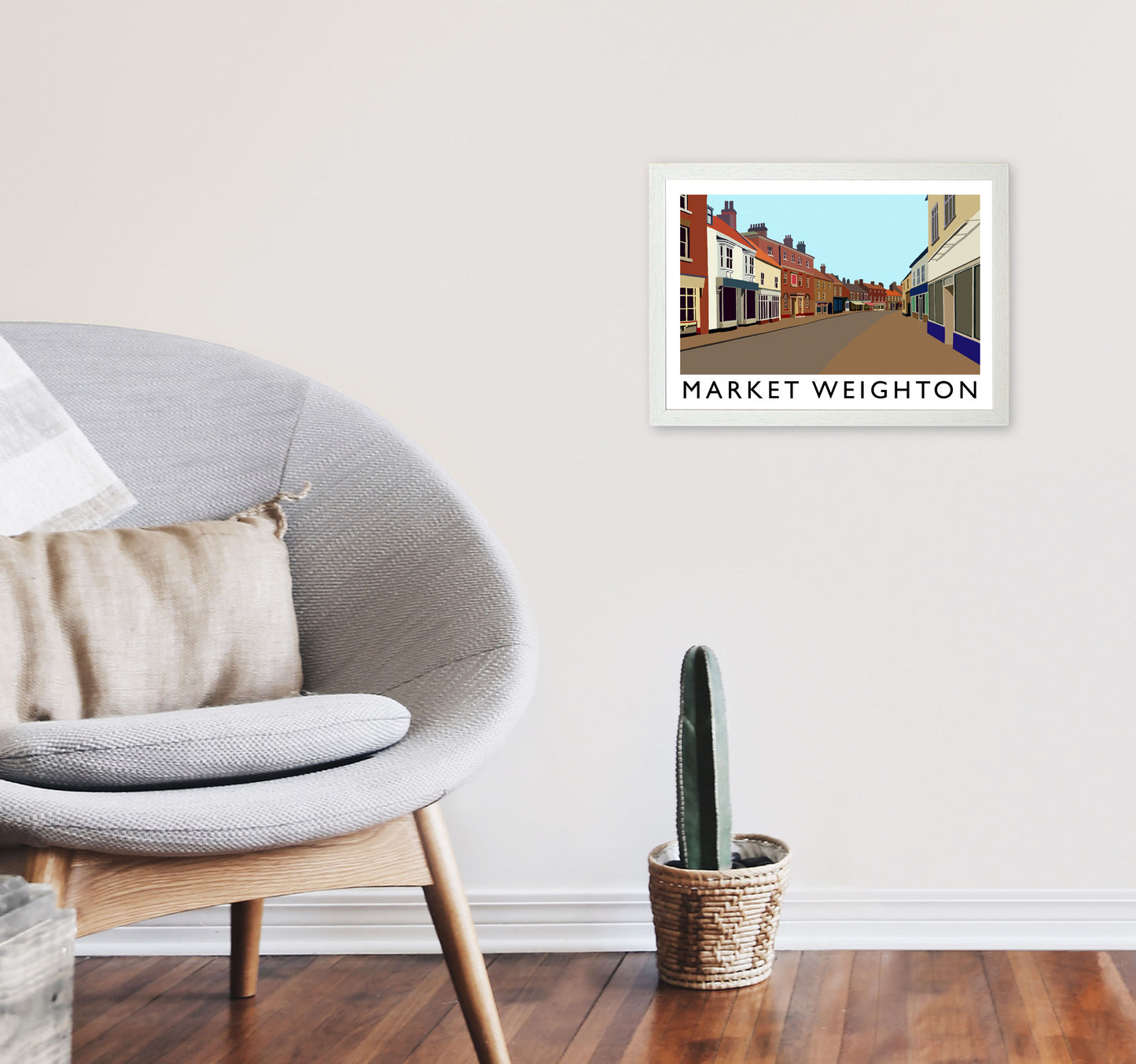 Market Weighton Travel Art Print by Richard O'Neill, Framed Wall Art A3 Oak Frame