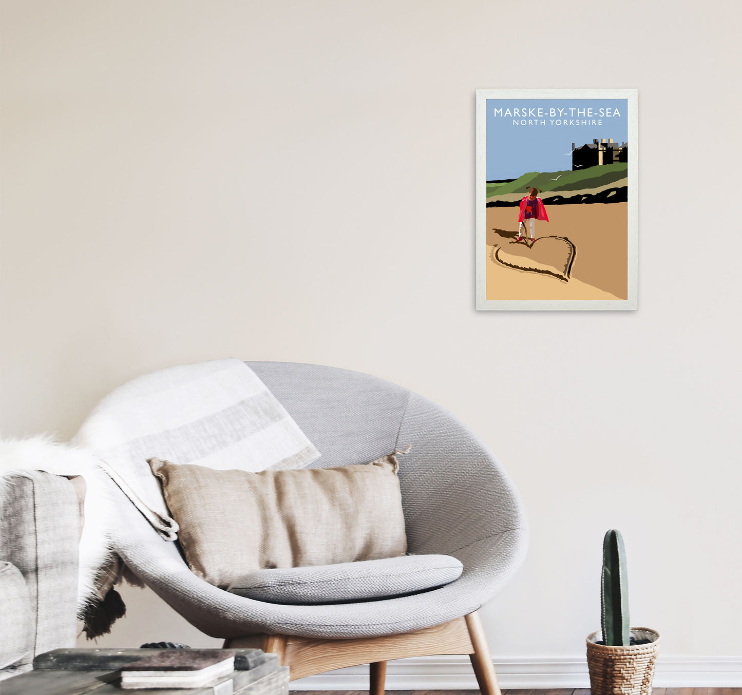 Marske-By-The-Sea2 Portrait  North Yorkshire Travel Art Print by Richard O'Neill A3 Oak Frame