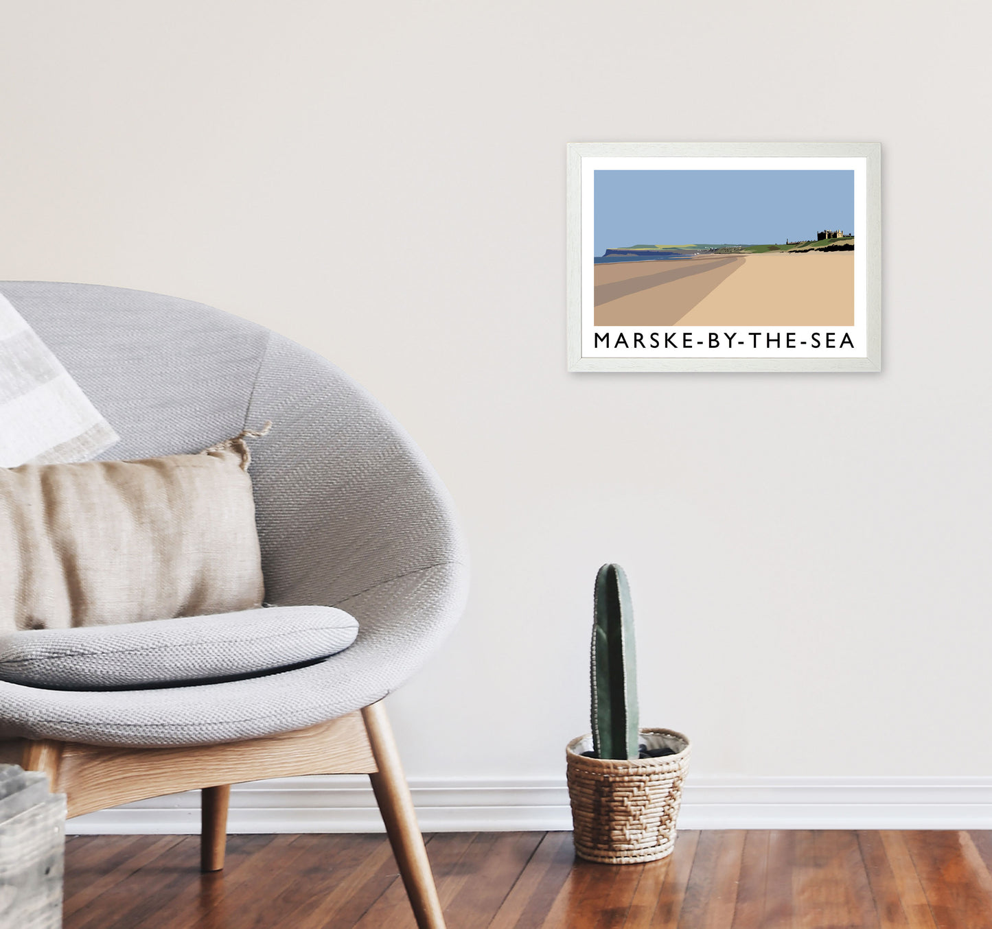 Marske-By-The-Sea Travel Art Print by Richard O'Neill, Framed Wall Art A3 Oak Frame