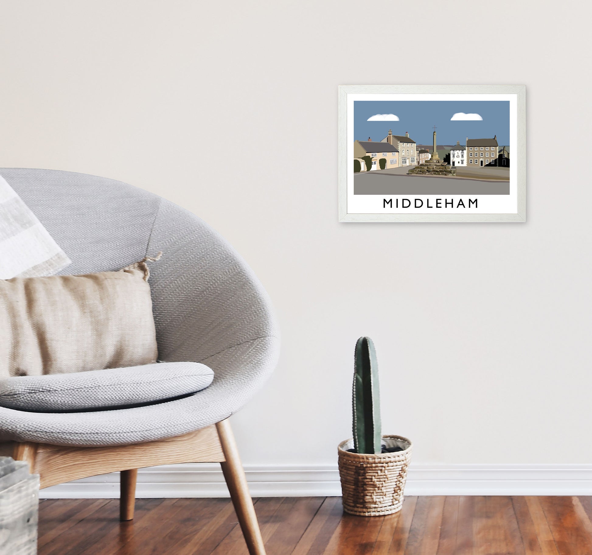 Middleham Travel Art Print by Richard O'Neill, Framed Wall Art A3 Oak Frame