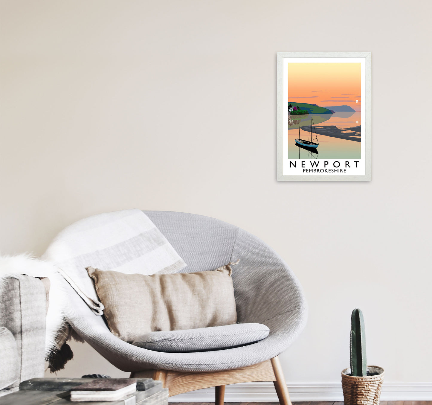 Newport Pembrokeshire Travel Art Print by Richard O'Neill, Framed Wall Art A3 Oak Frame