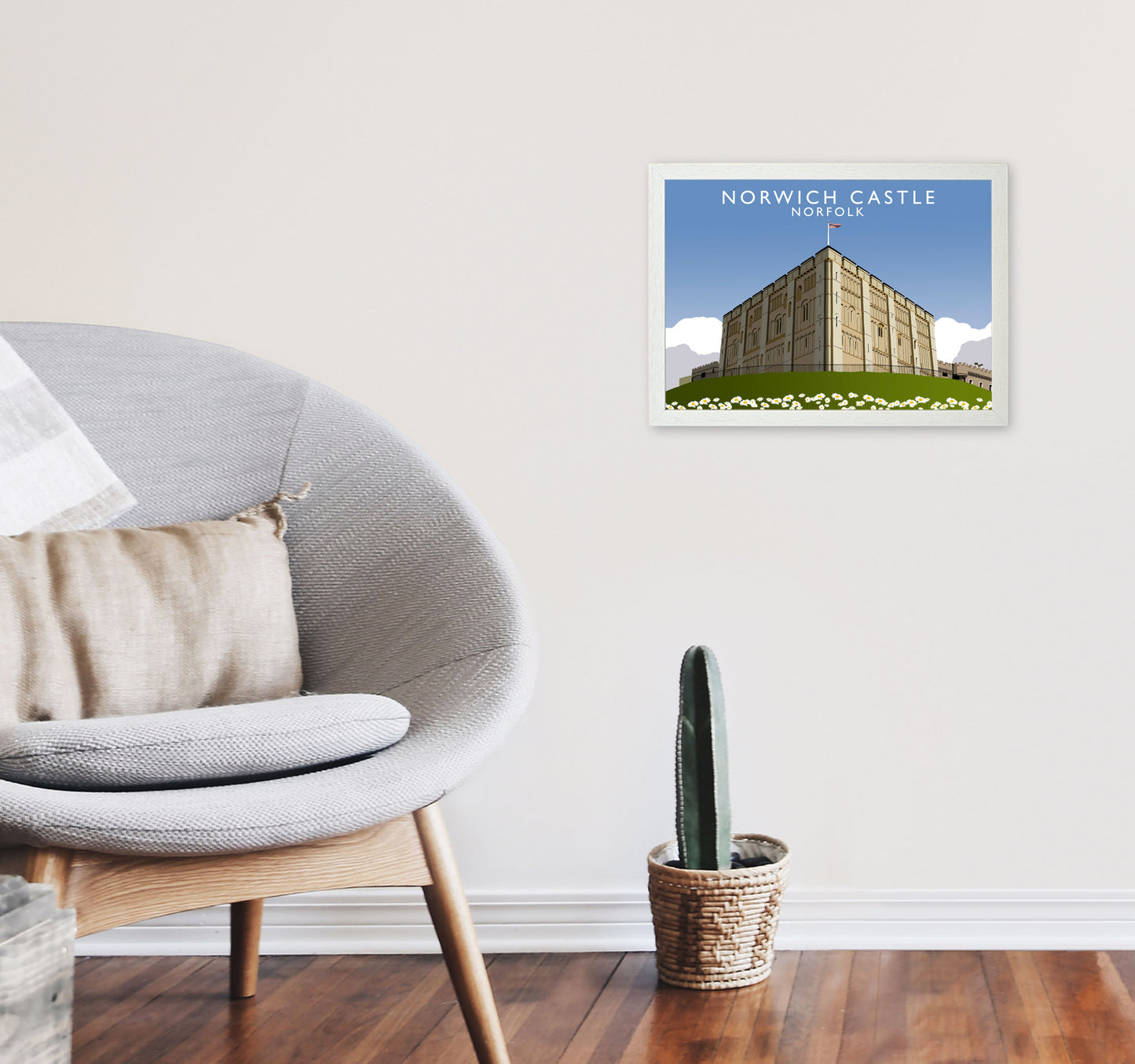 Norwich Castle Norfolk Travel Art Print by Richard O'Neill, Framed Wall Art A3 Oak Frame