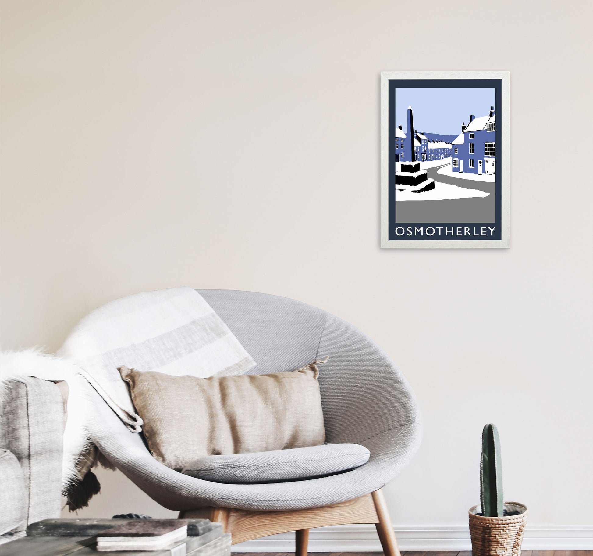 Osmotherley In Snow2 Portrait Travel Art Print by Richard O'Neill, Framed Wall Art A3 Oak Frame