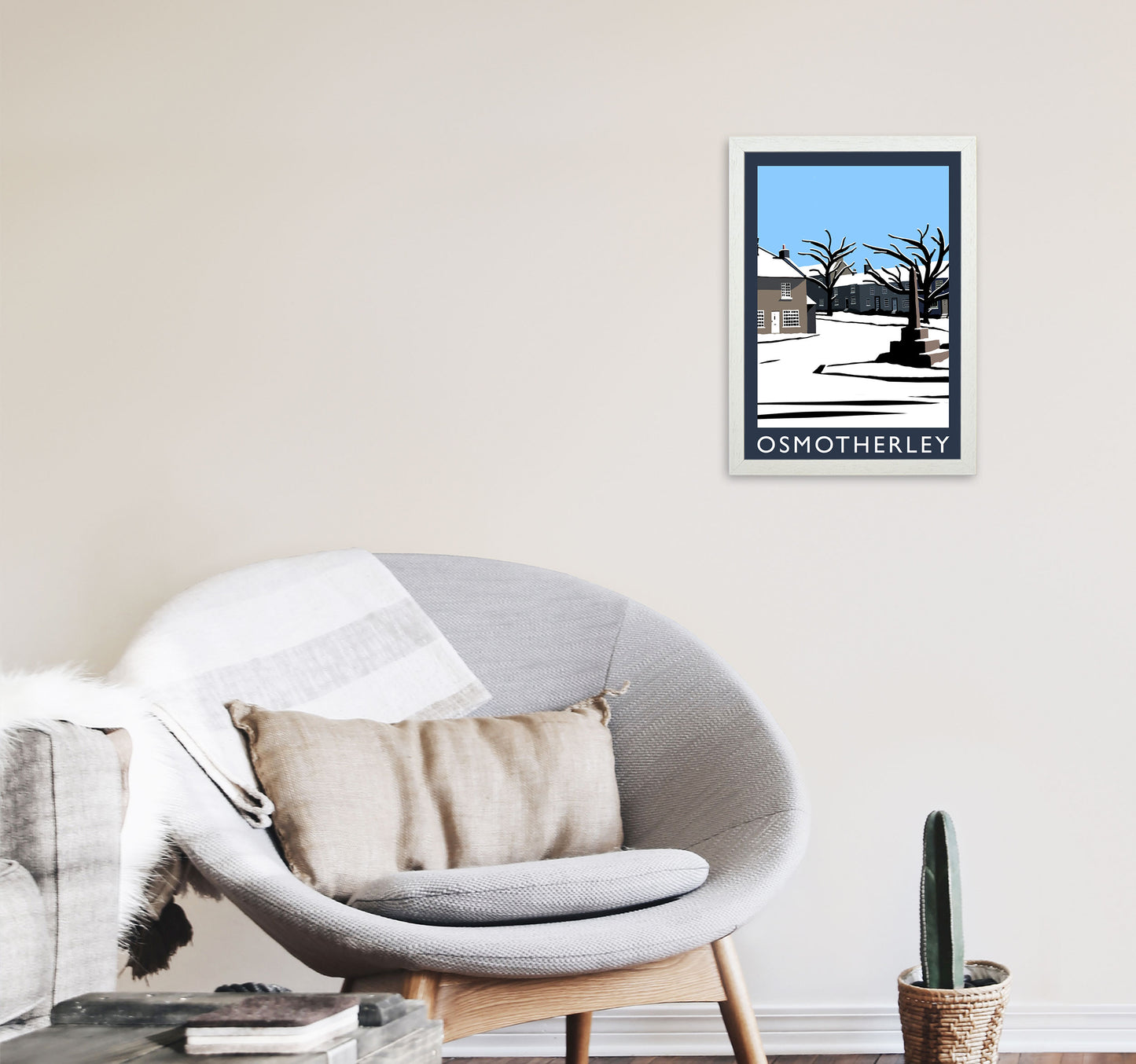 Osmotherley In Snow PortraitTravel Art Print by Richard O'Neill, Framed Wall Art A3 Oak Frame