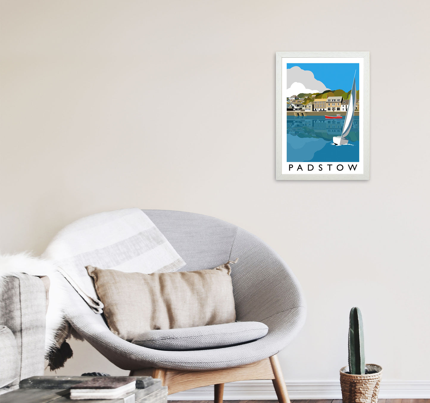 Padstow Framed Digital Art Print by Richard O'Neill, Framed Wall Art A3 Oak Frame