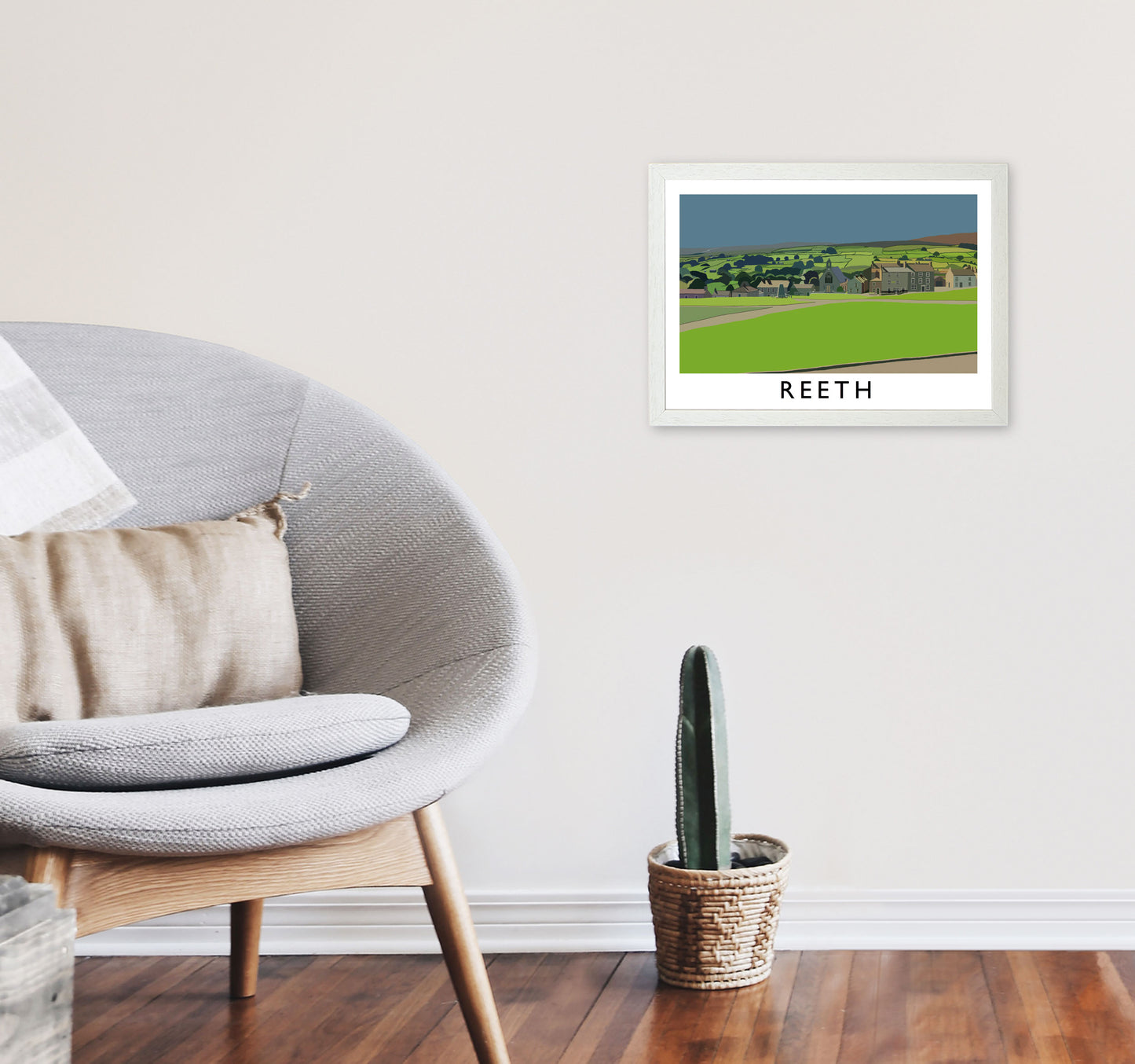 Reeth Travel Art Print by Richard O'Neill, Framed Wall Art A3 Oak Frame