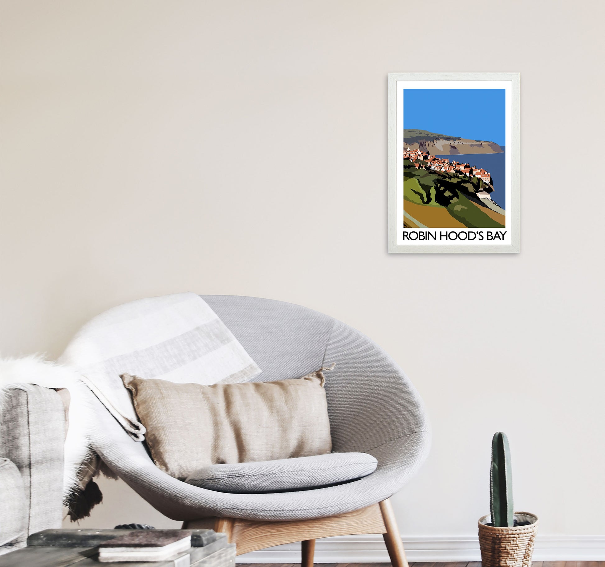 Robin Hood's Bay Portrait Travel Art Print by Richard O'Neill, Framed Wall Art A3 Oak Frame