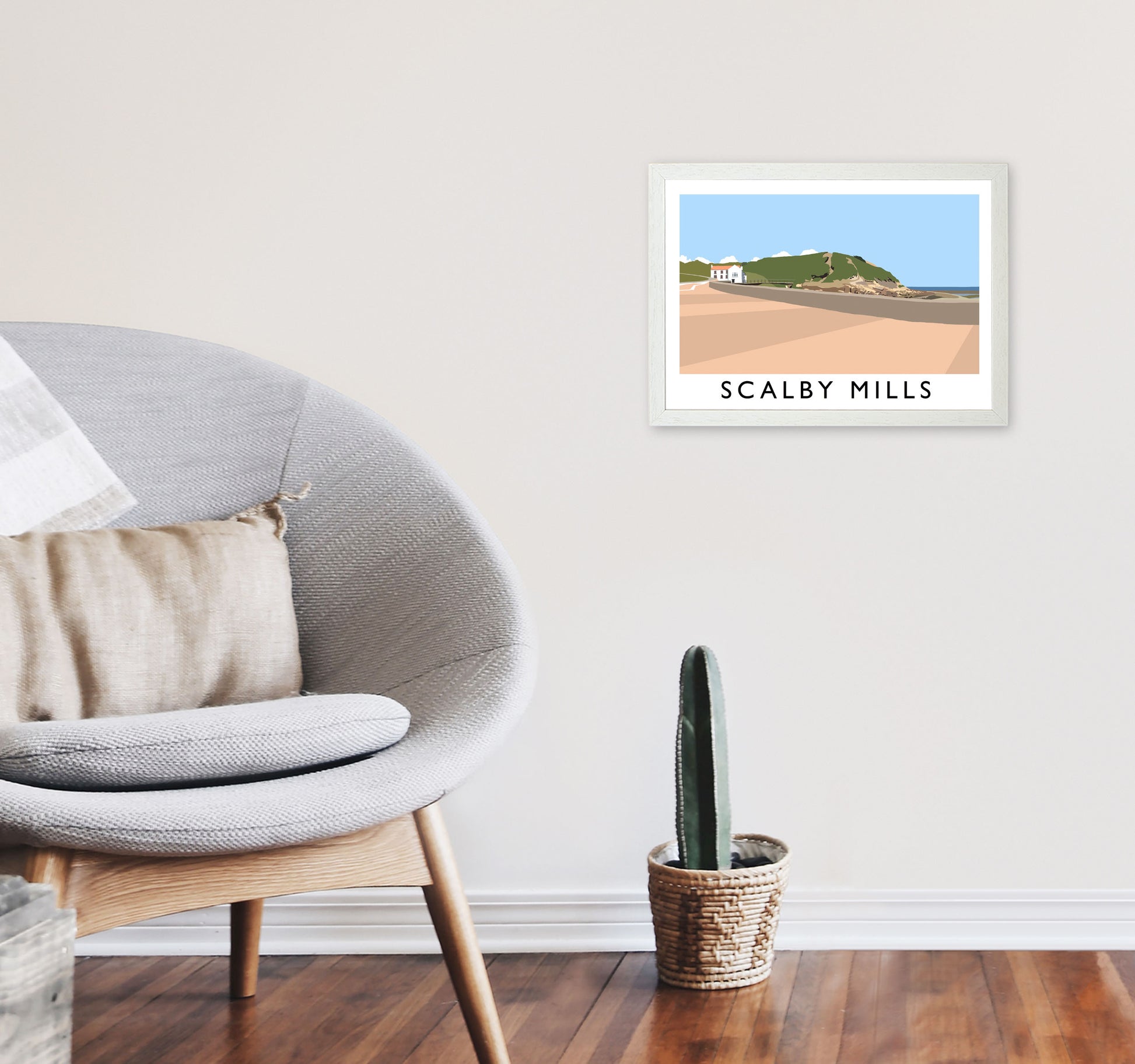 Scalby Mills Travel Art Print by Richard O'Neill, Framed Wall Art A3 Oak Frame