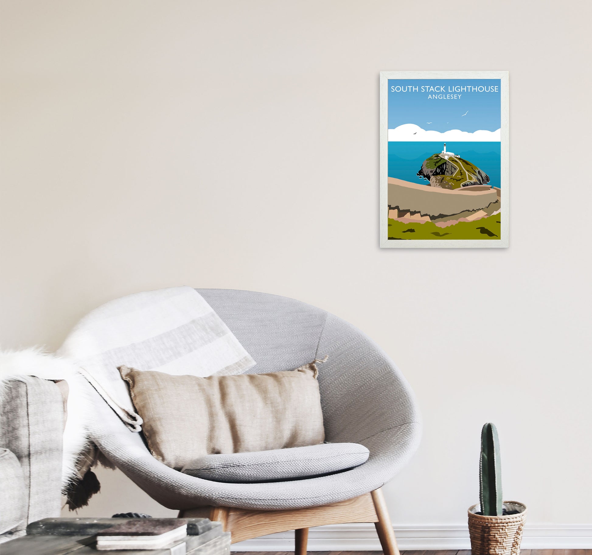 South Stack Lighthouse2 Portrait Anglesey Travel Art Print by Richard O'Neill A3 Oak Frame