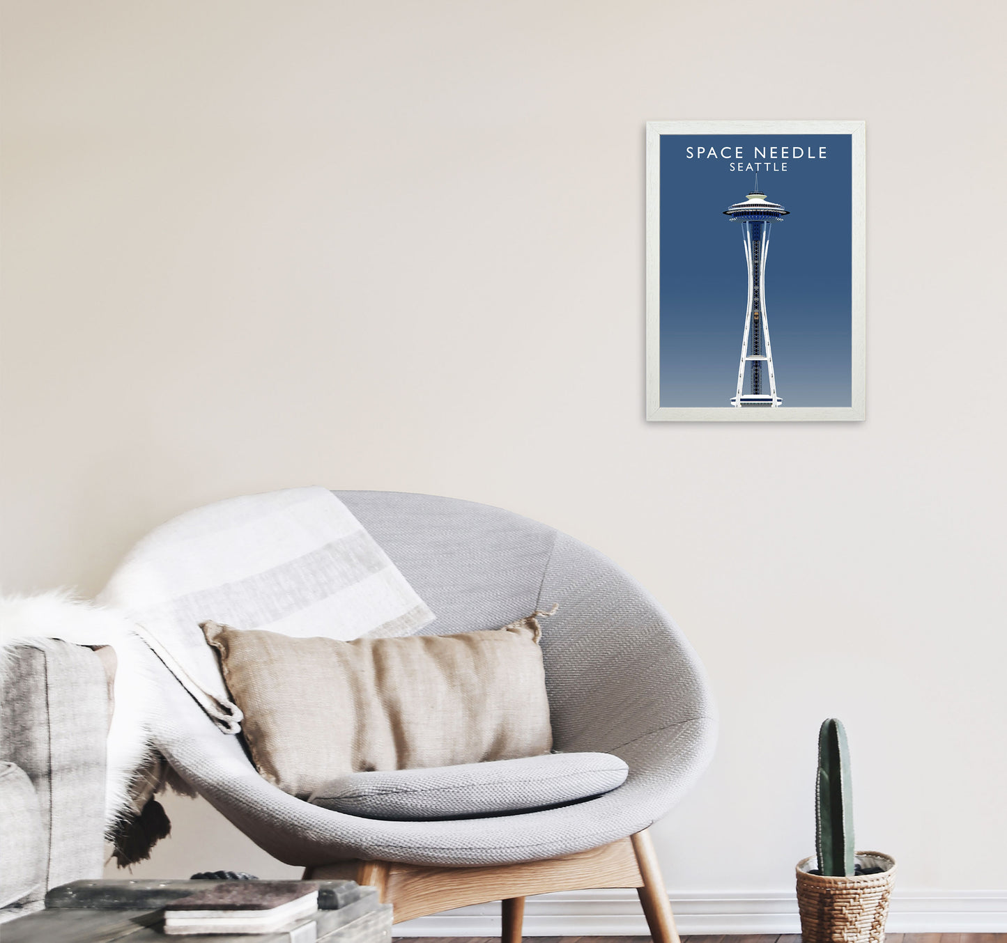 Space Needle Seattle Art Print by Richard O'Neill A3 Oak Frame